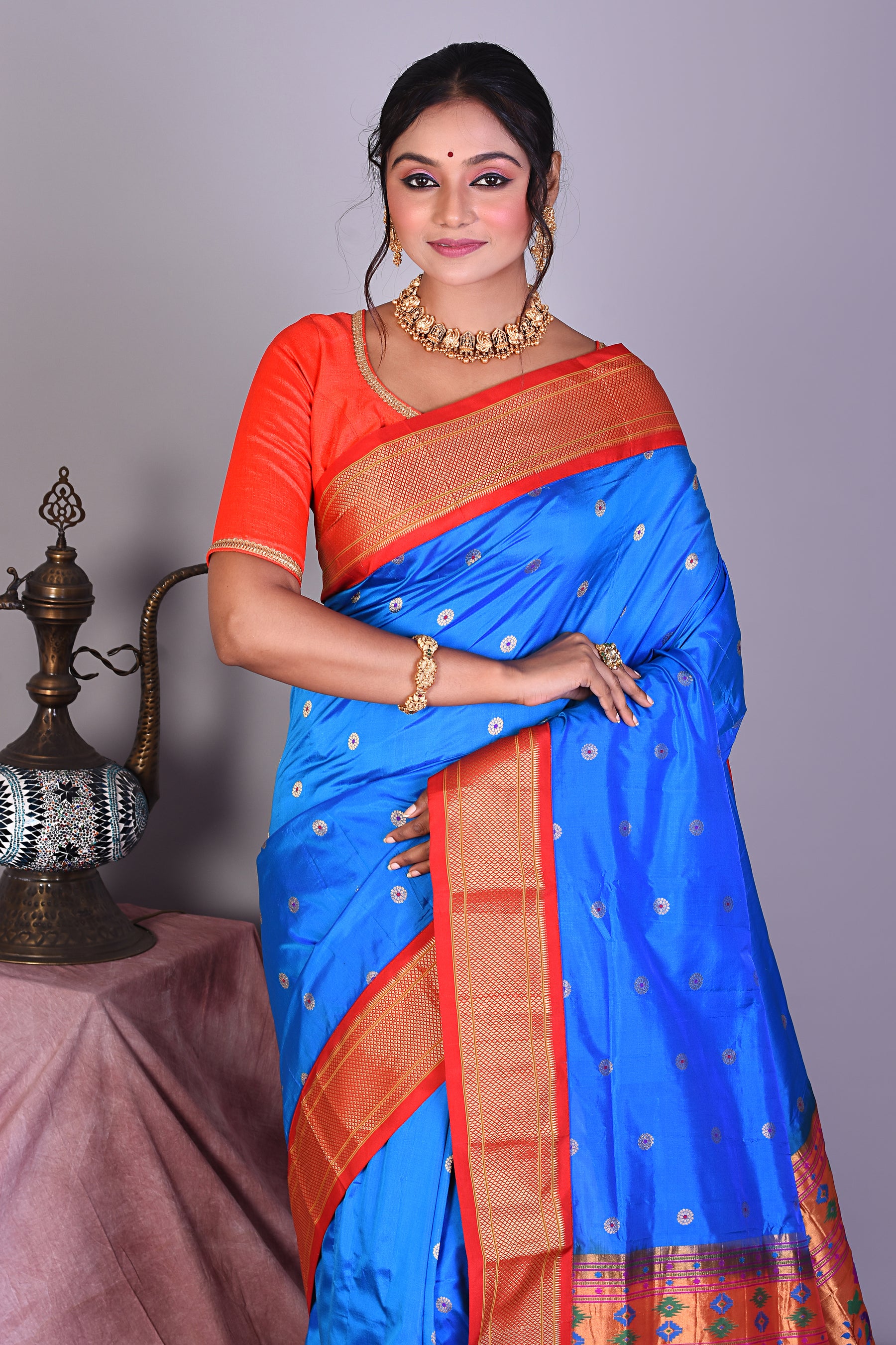 Prussian Blue Blended Paithani Saree with Zari Work - Keya Seth Exclusive