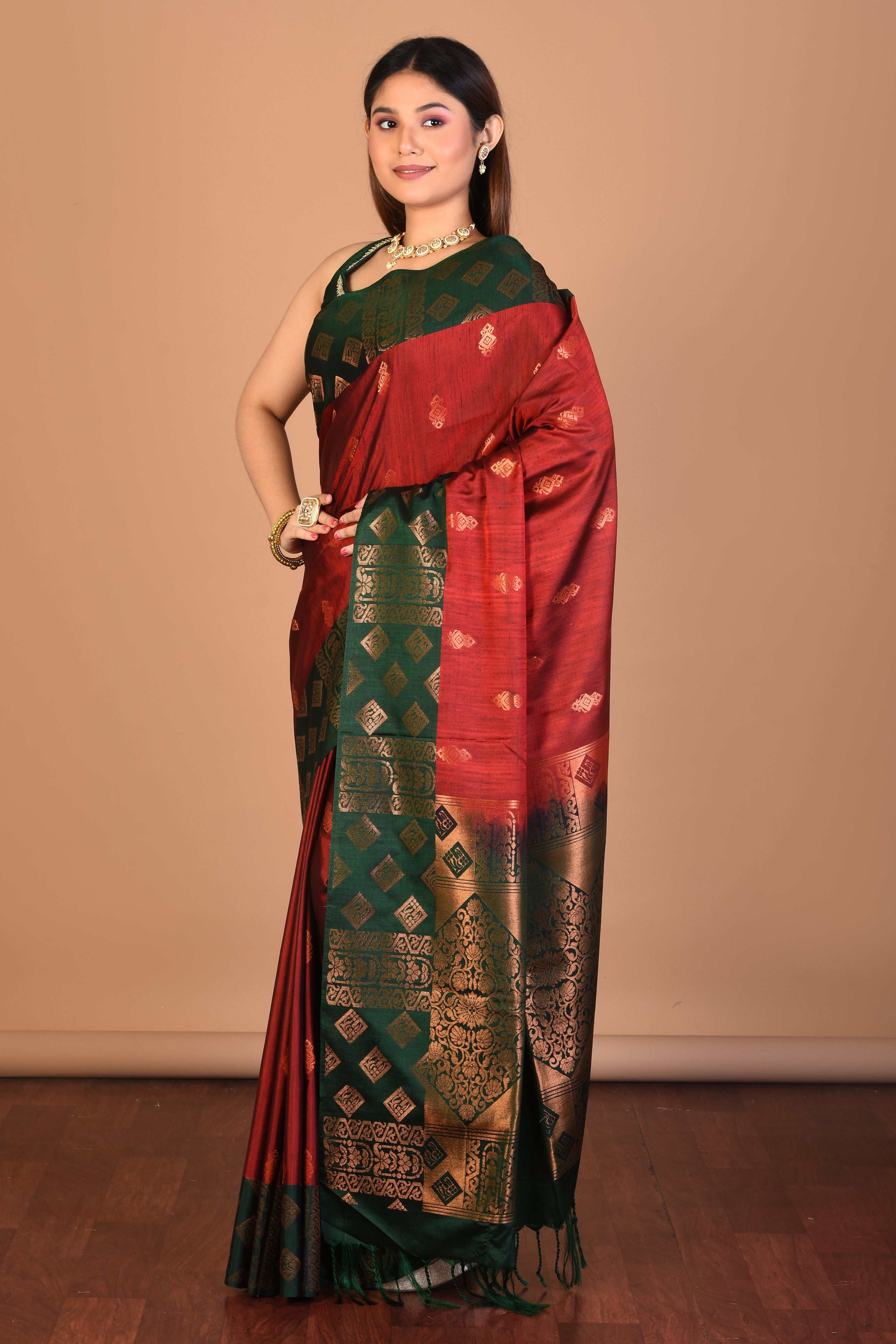 Maroon Blended Art Silk Saree with Blouse Piece - Keya Seth Exclusive