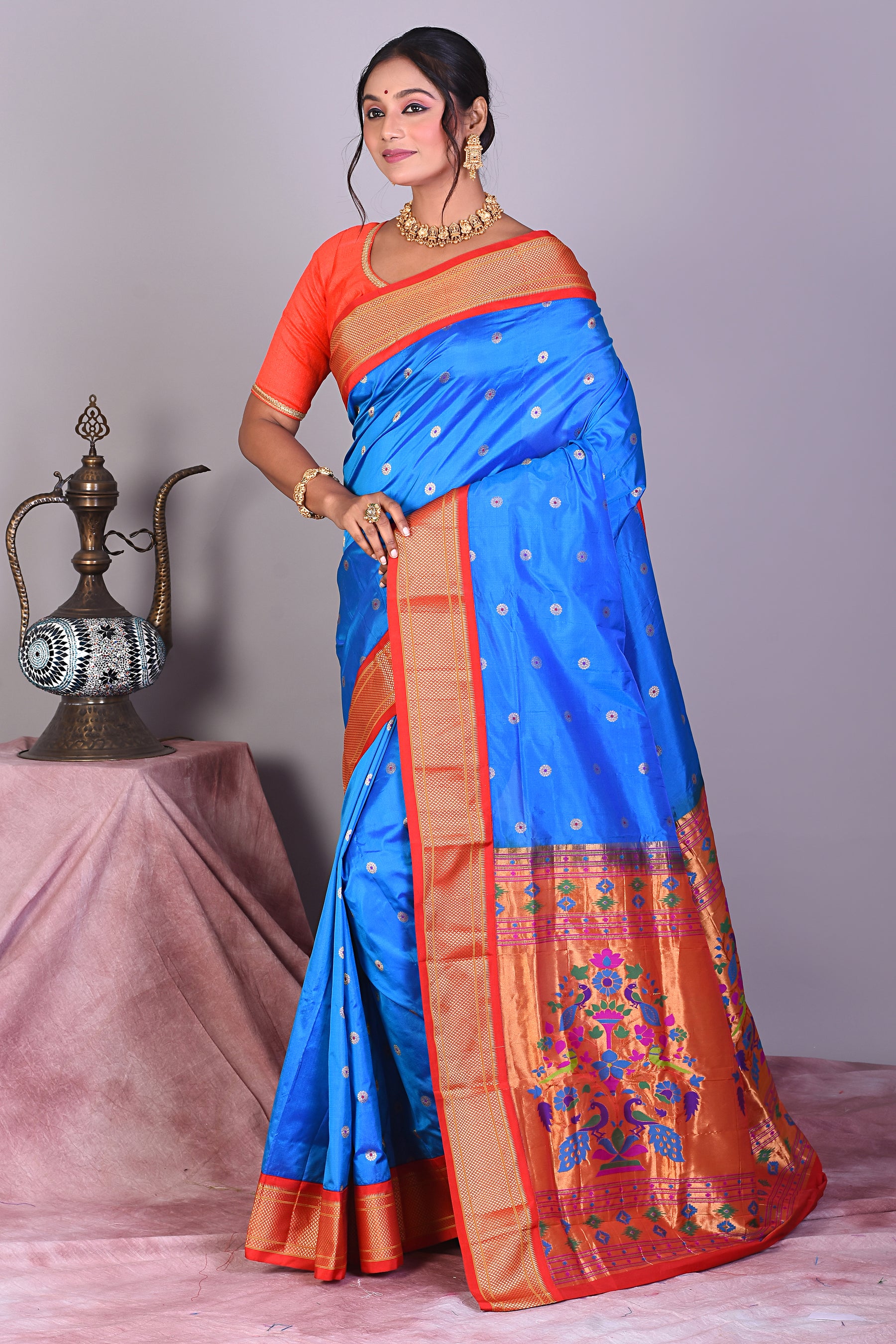 Prussian Blue Blended Paithani Saree with Zari Work - Keya Seth Exclusive