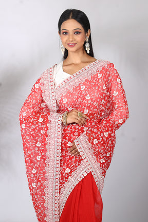 Red Blended Georgette Saree - Keya Seth Exclusive