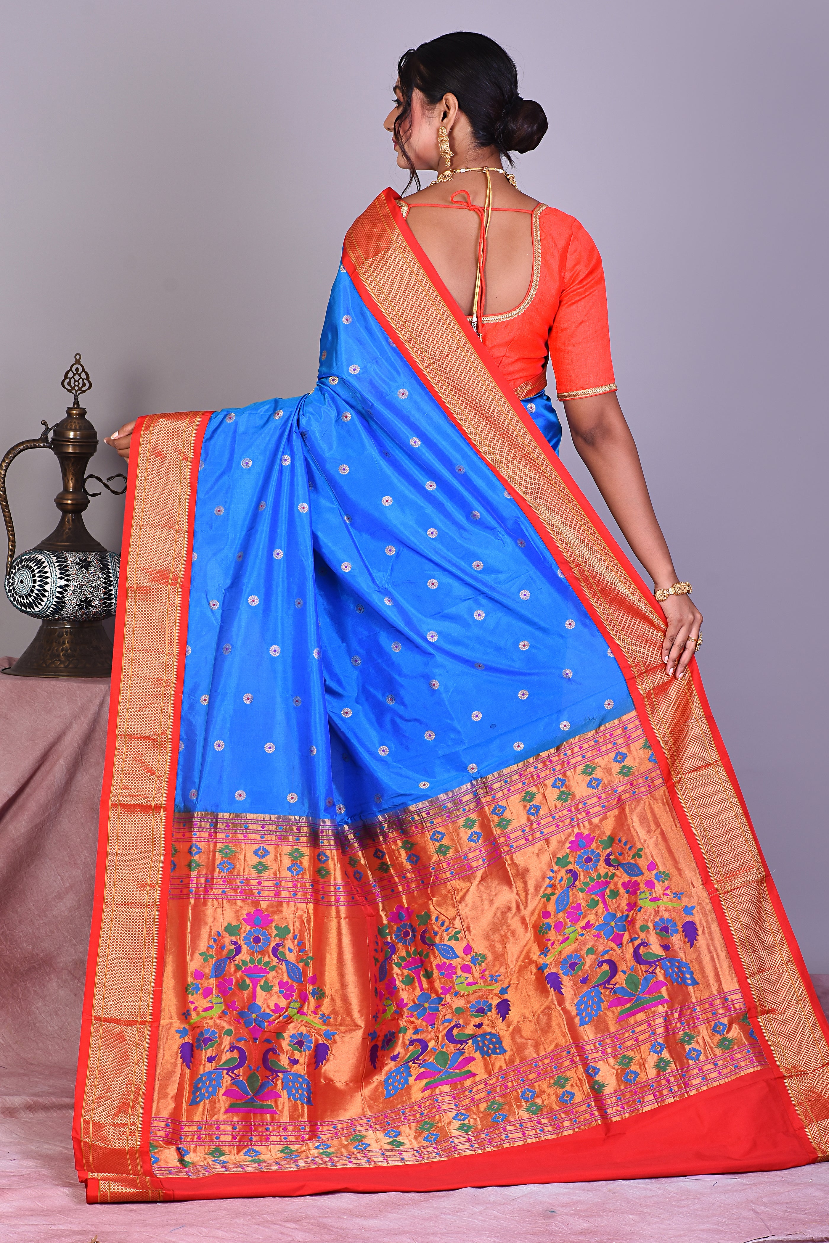 Prussian Blue Blended Paithani Saree with Zari Work - Keya Seth Exclusive