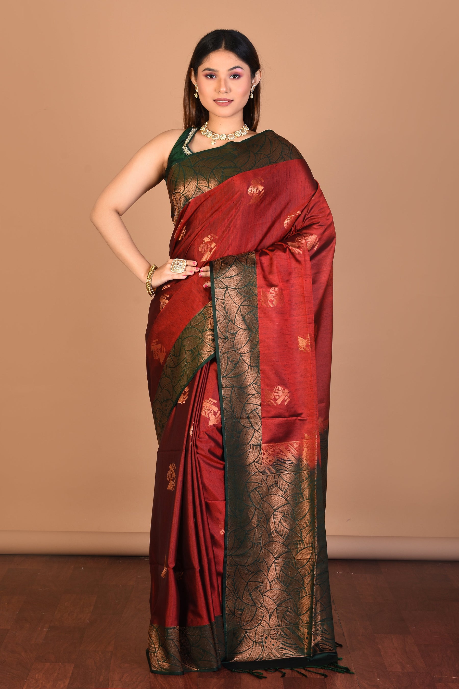 Maroon Blended Art Silk Saree with Blouse Piece - Keya Seth Exclusive