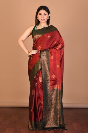 Maroon Blended Art Silk Saree with Blouse Piece - Keya Seth Exclusive