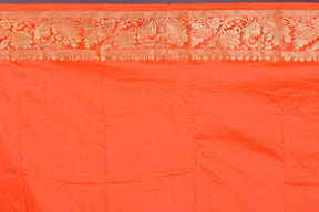 Off-white Pure Kanjivaram Saree with Orange Borders - Keya Seth Exclusive