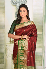 Load image into Gallery viewer, Bright Maroon Pure Kanjivaram Silk Saree - Keya Seth Exclusive
