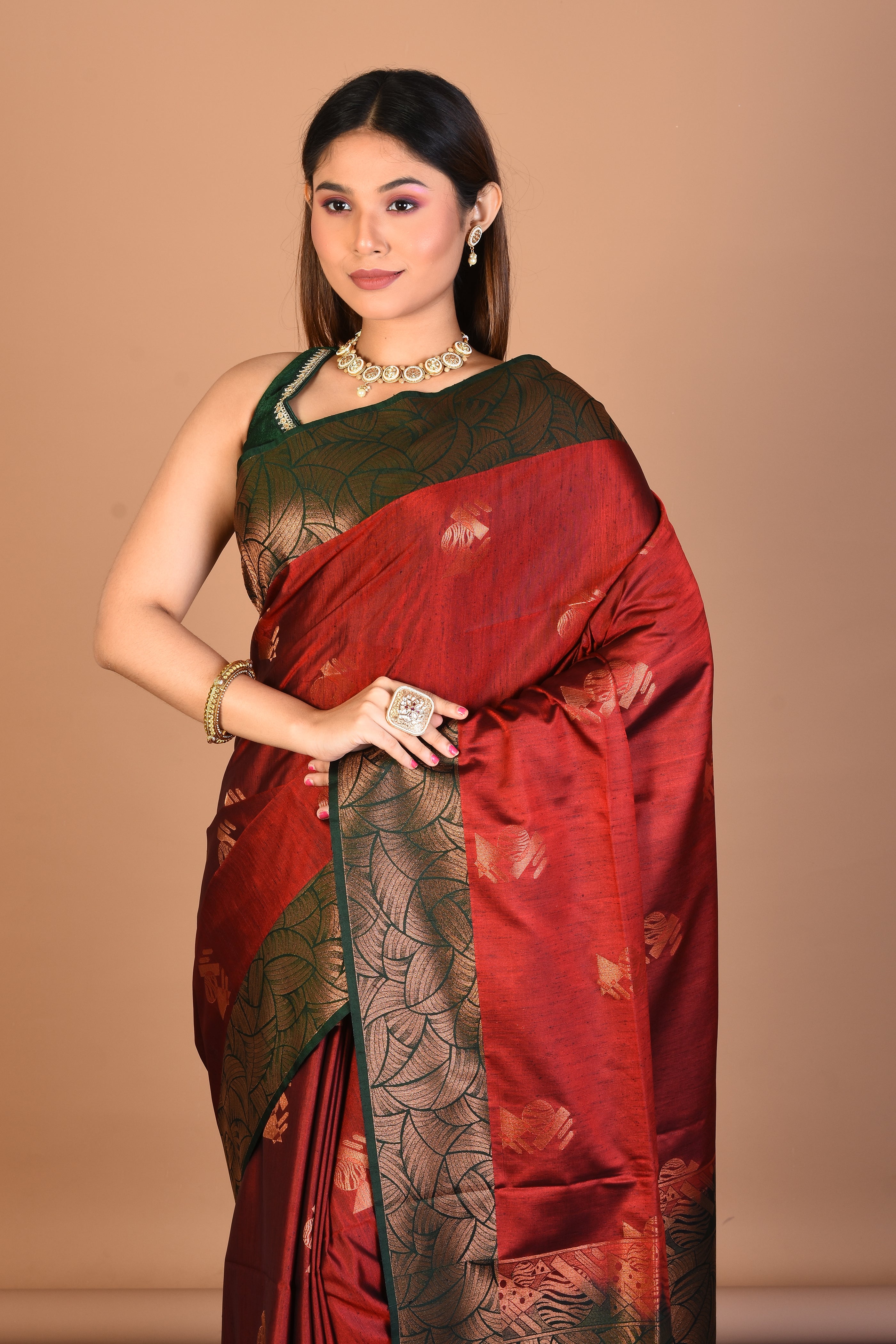 Maroon Blended Art Silk Saree with Blouse Piece - Keya Seth Exclusive