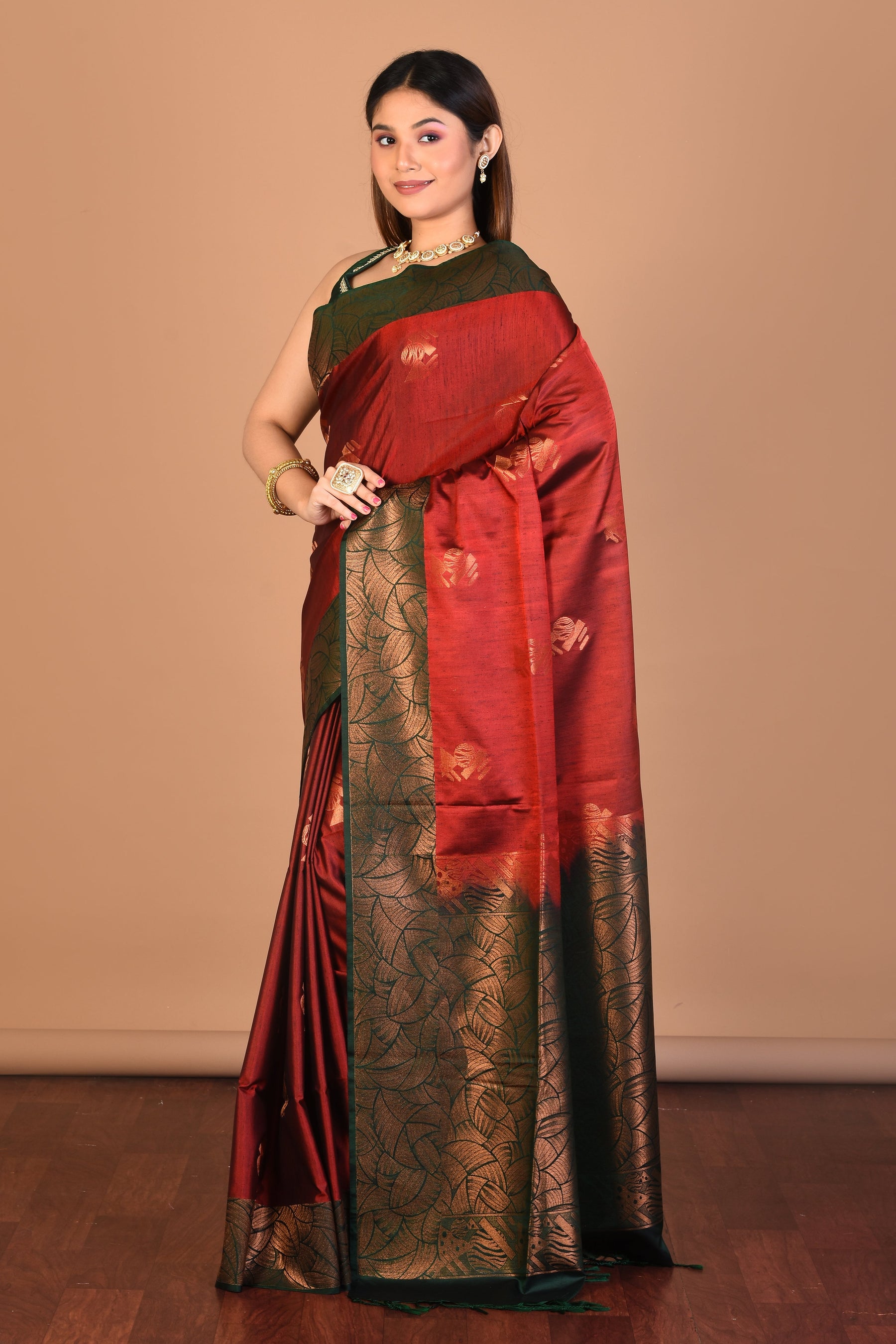 Maroon Blended Art Silk Saree with Blouse Piece - Keya Seth Exclusive