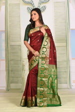 Load image into Gallery viewer, Bright Maroon Pure Kanjivaram Silk Saree - Keya Seth Exclusive
