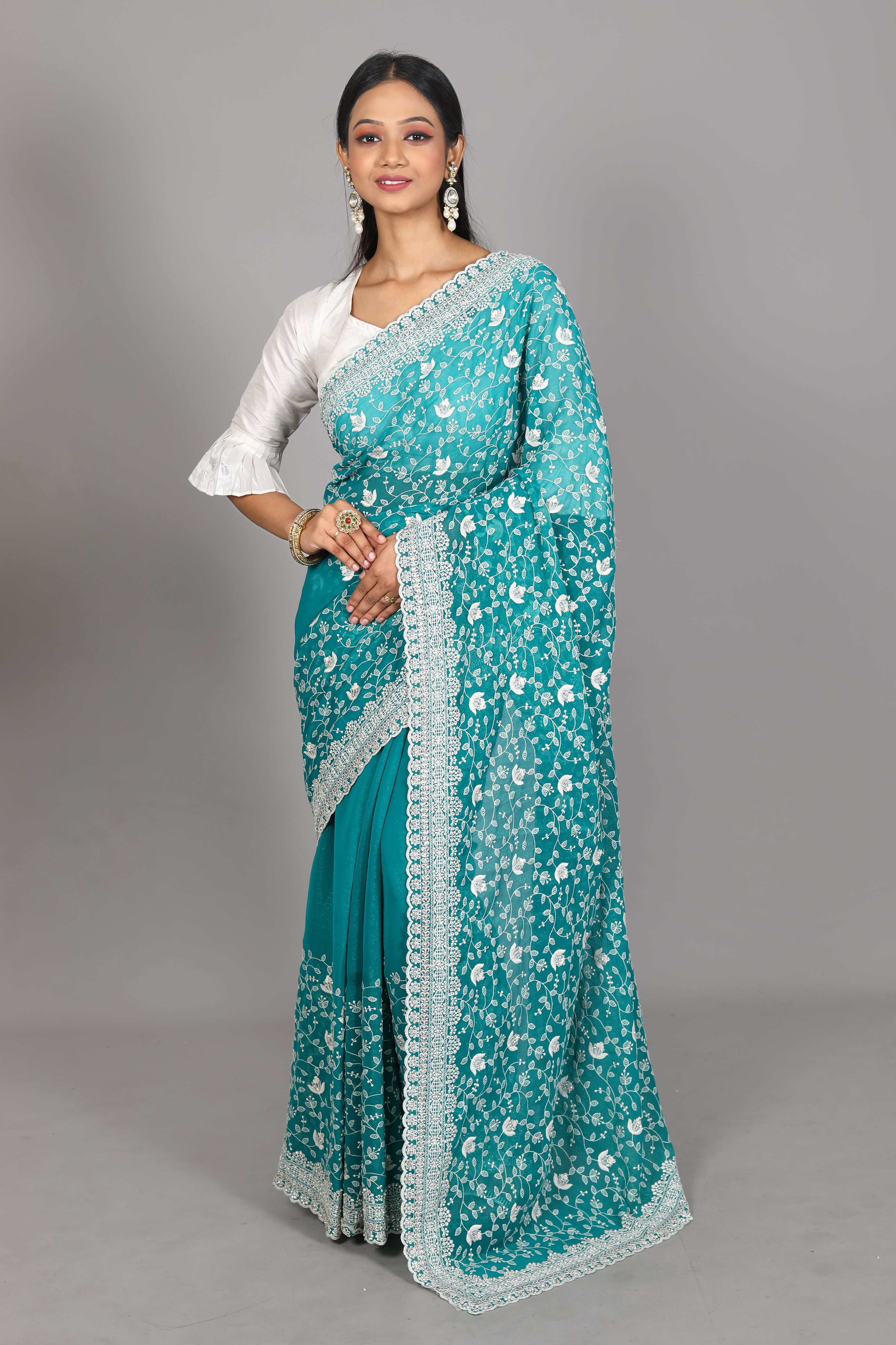 Rama Green Blended Georgette Saree - Keya Seth Exclusive