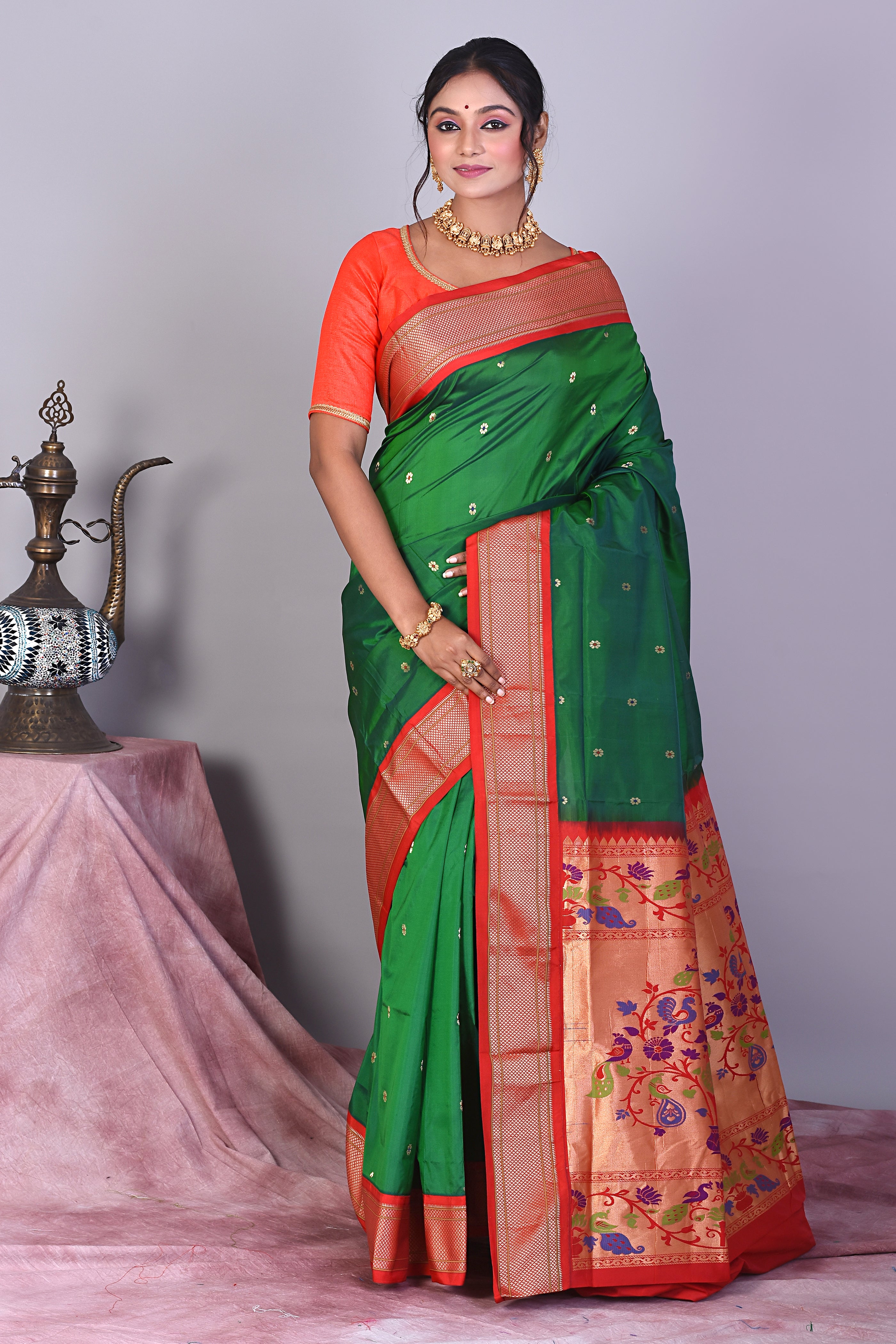 Bottle Green Blended Paithani Saree with Zari Work - Keya Seth Exclusive