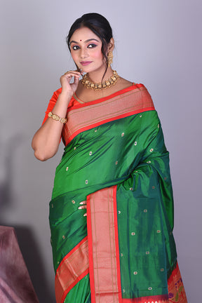 Bottle Green Blended Paithani Saree with Zari Work - Keya Seth Exclusive