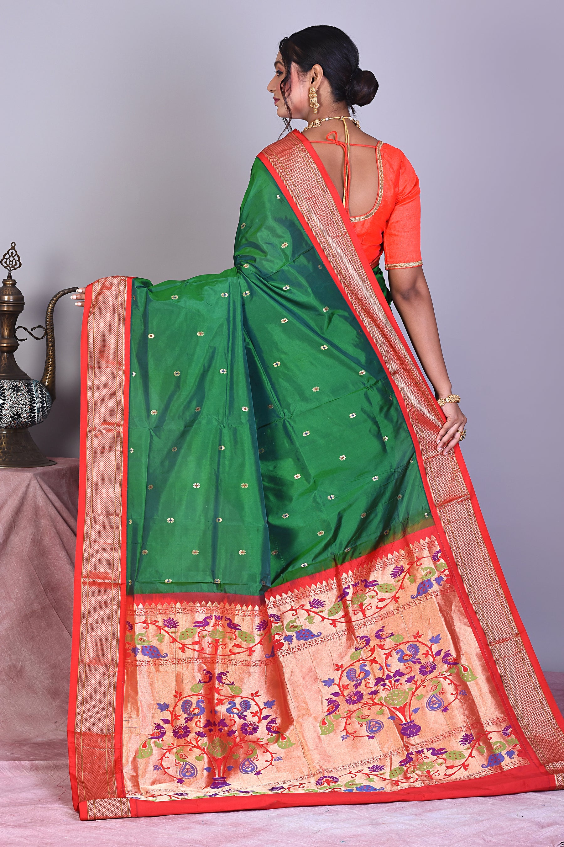 Bottle Green Blended Paithani Saree with Zari Work - Keya Seth Exclusive