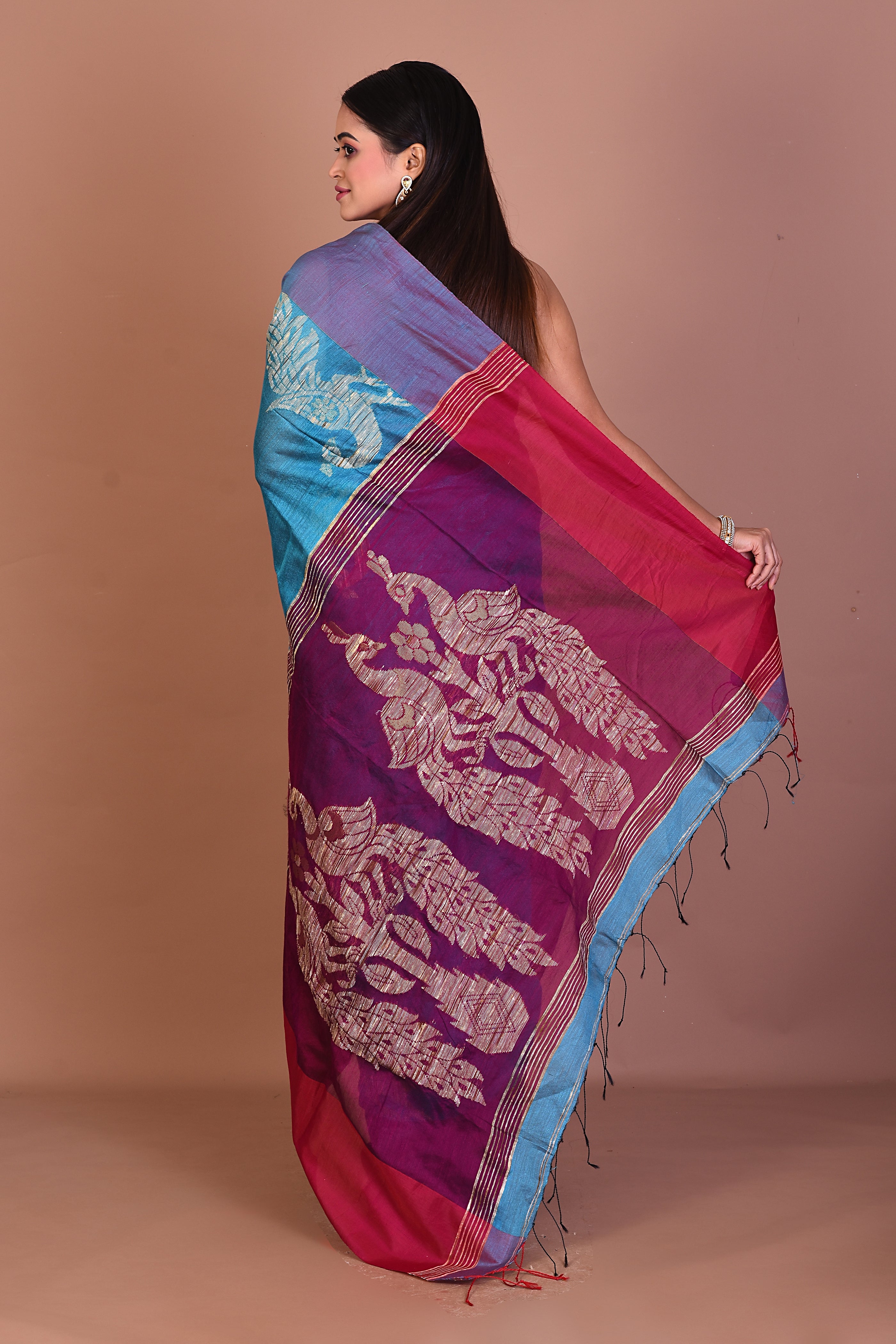 Blue Blended Handloom Saree - Keya Seth Exclusive