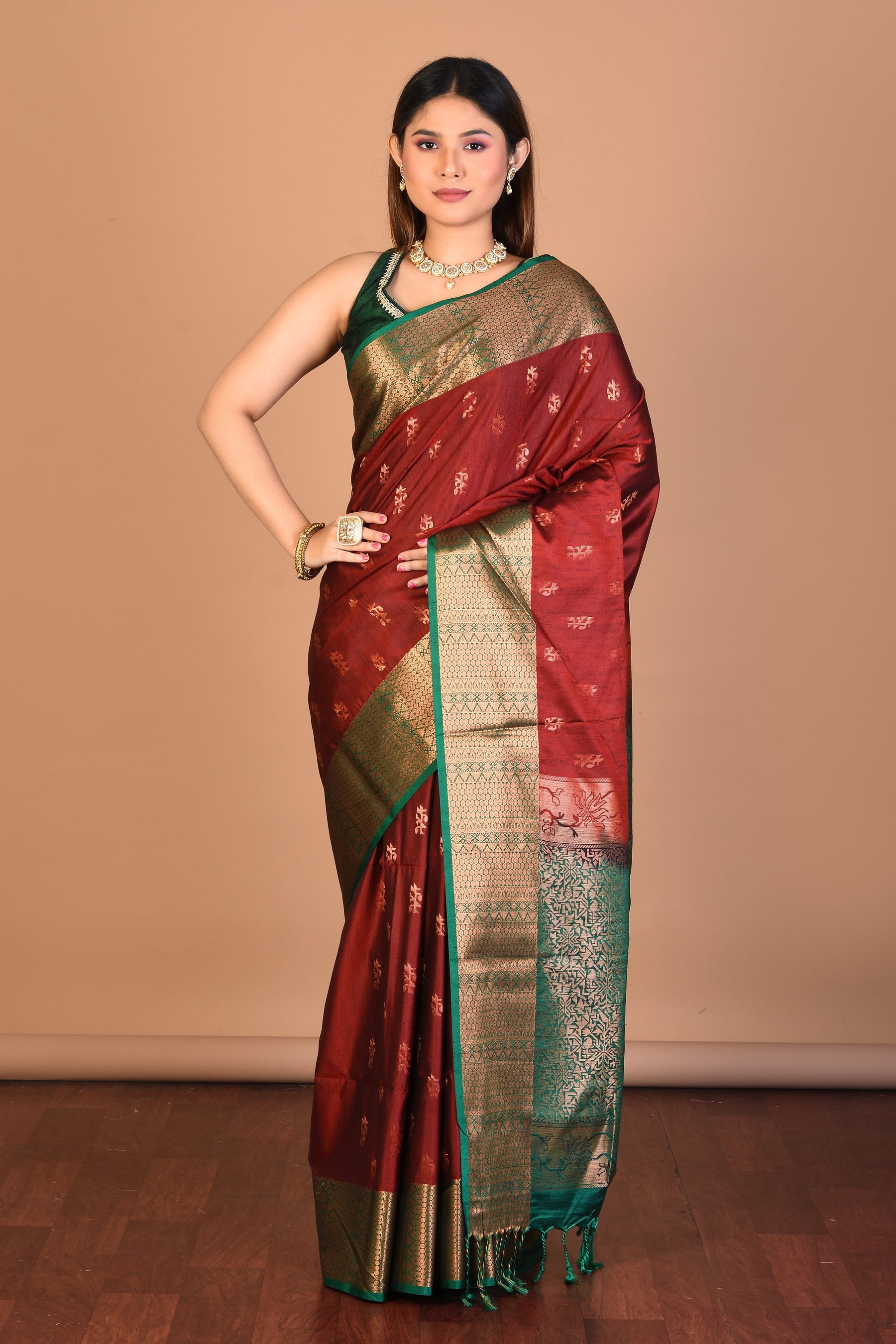 Maroon Blended Art Silk Saree with Blouse Piece - Keya Seth Exclusive