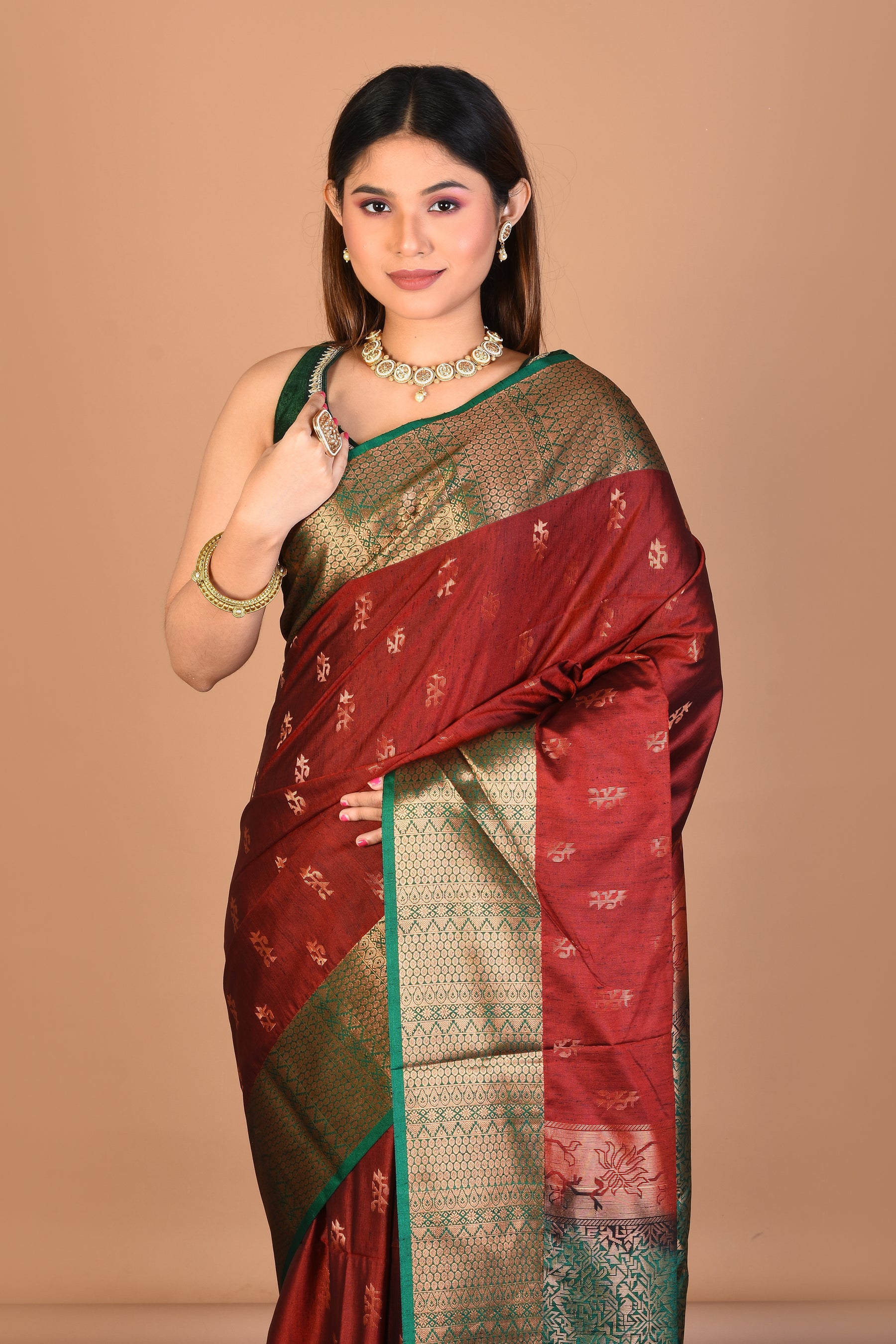 Maroon Blended Art Silk Saree with Blouse Piece - Keya Seth Exclusive