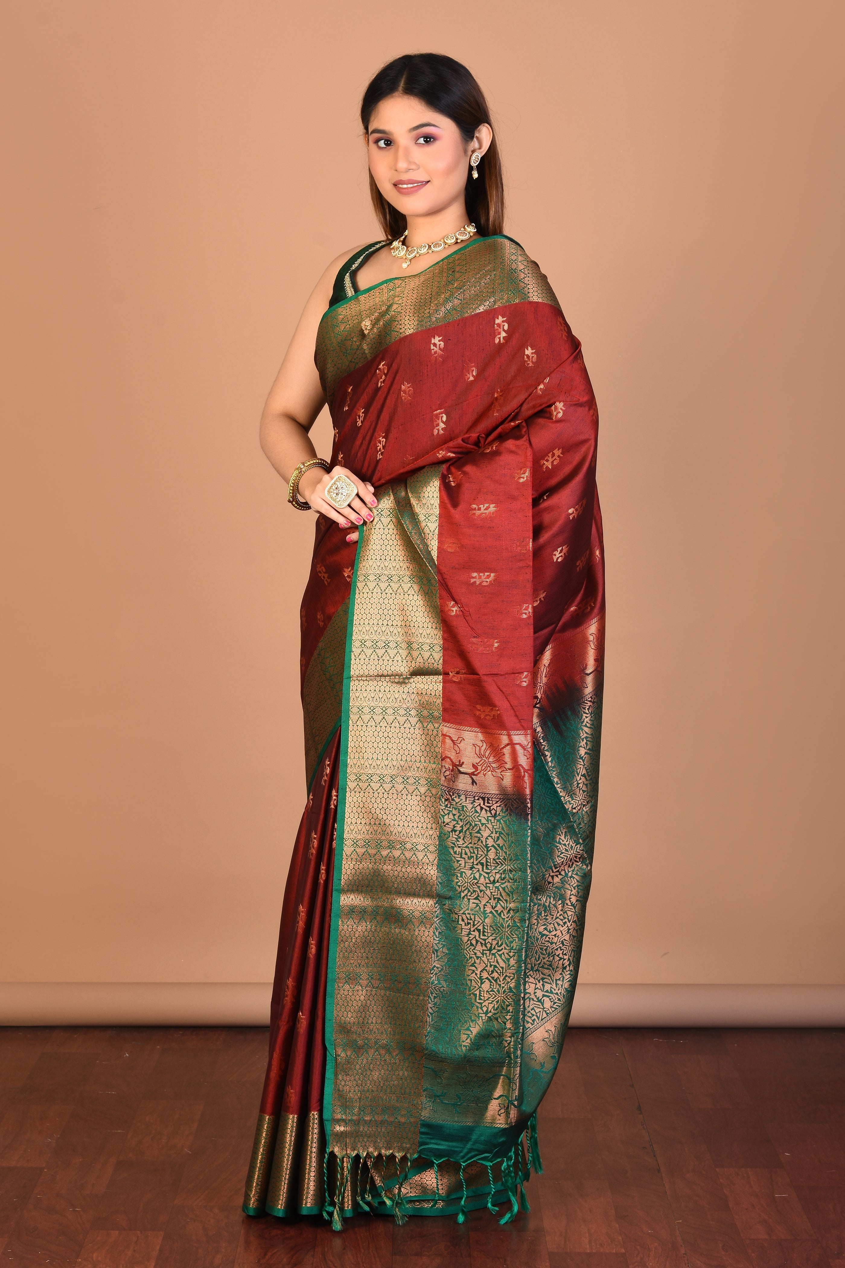 Maroon Blended Art Silk Saree with Blouse Piece - Keya Seth Exclusive