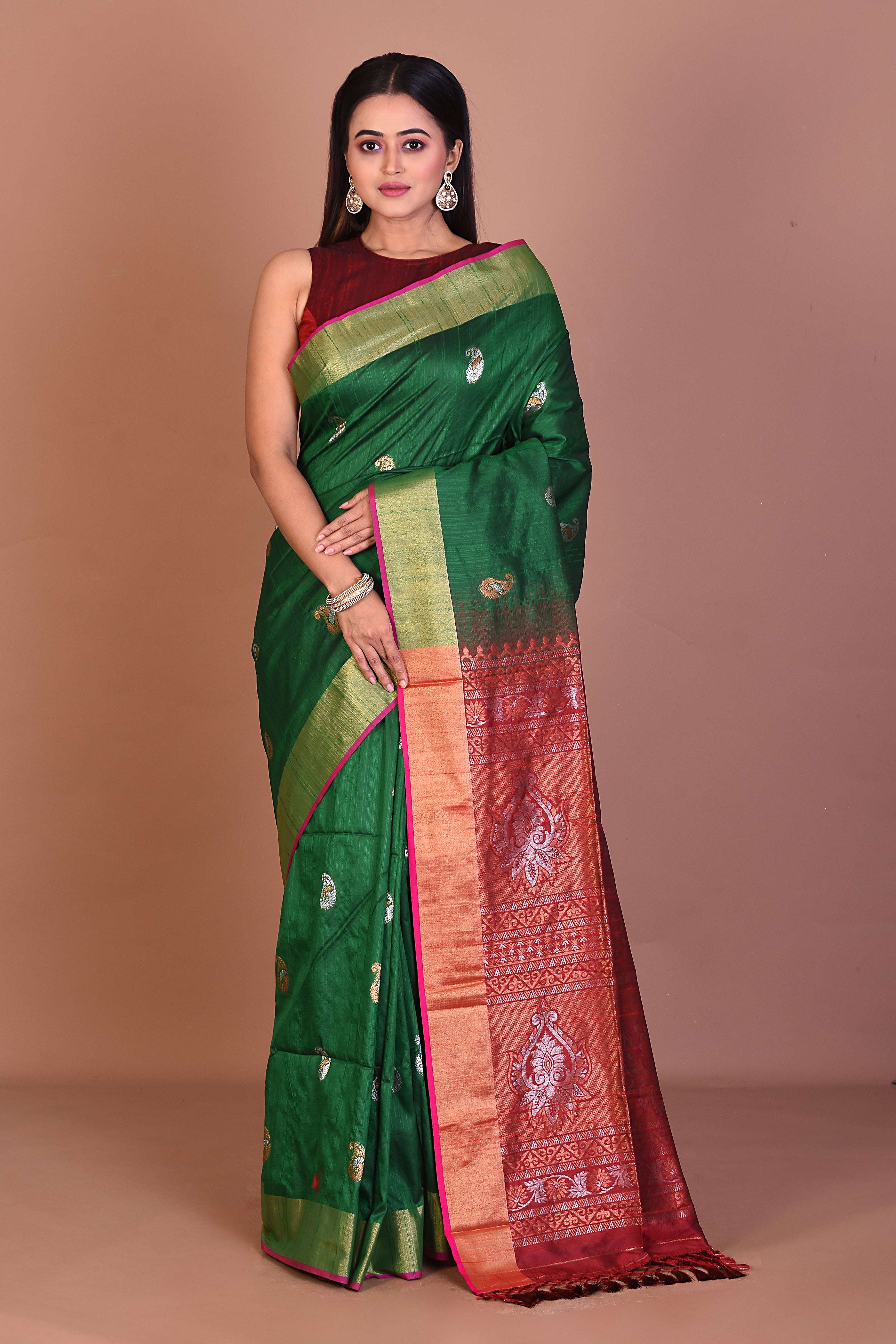 Bottle Green Blended Handloom Saree - Keya Seth Exclusive