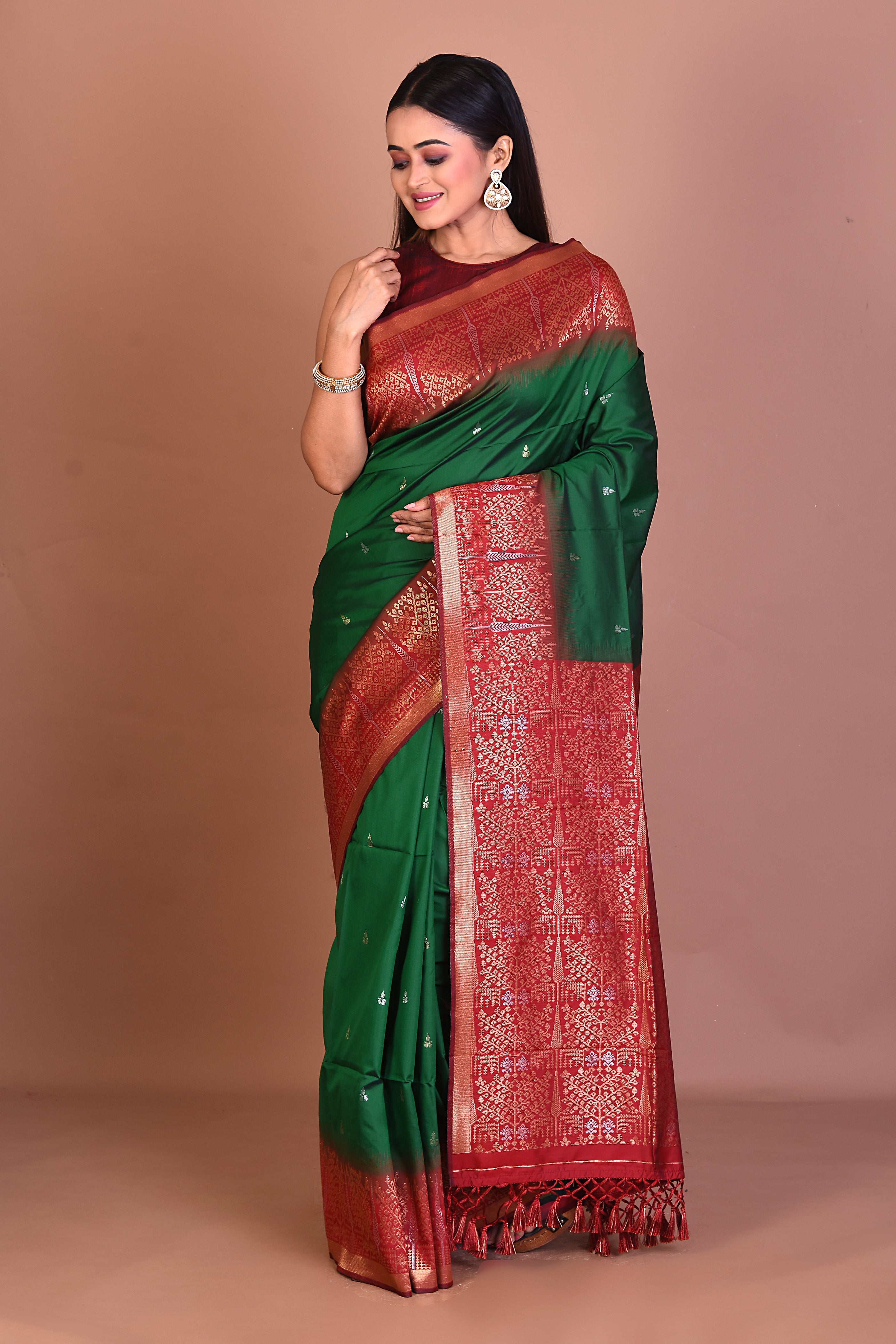 Bottle Green Blended Handloom Silk Saree - Keya Seth Exclusive
