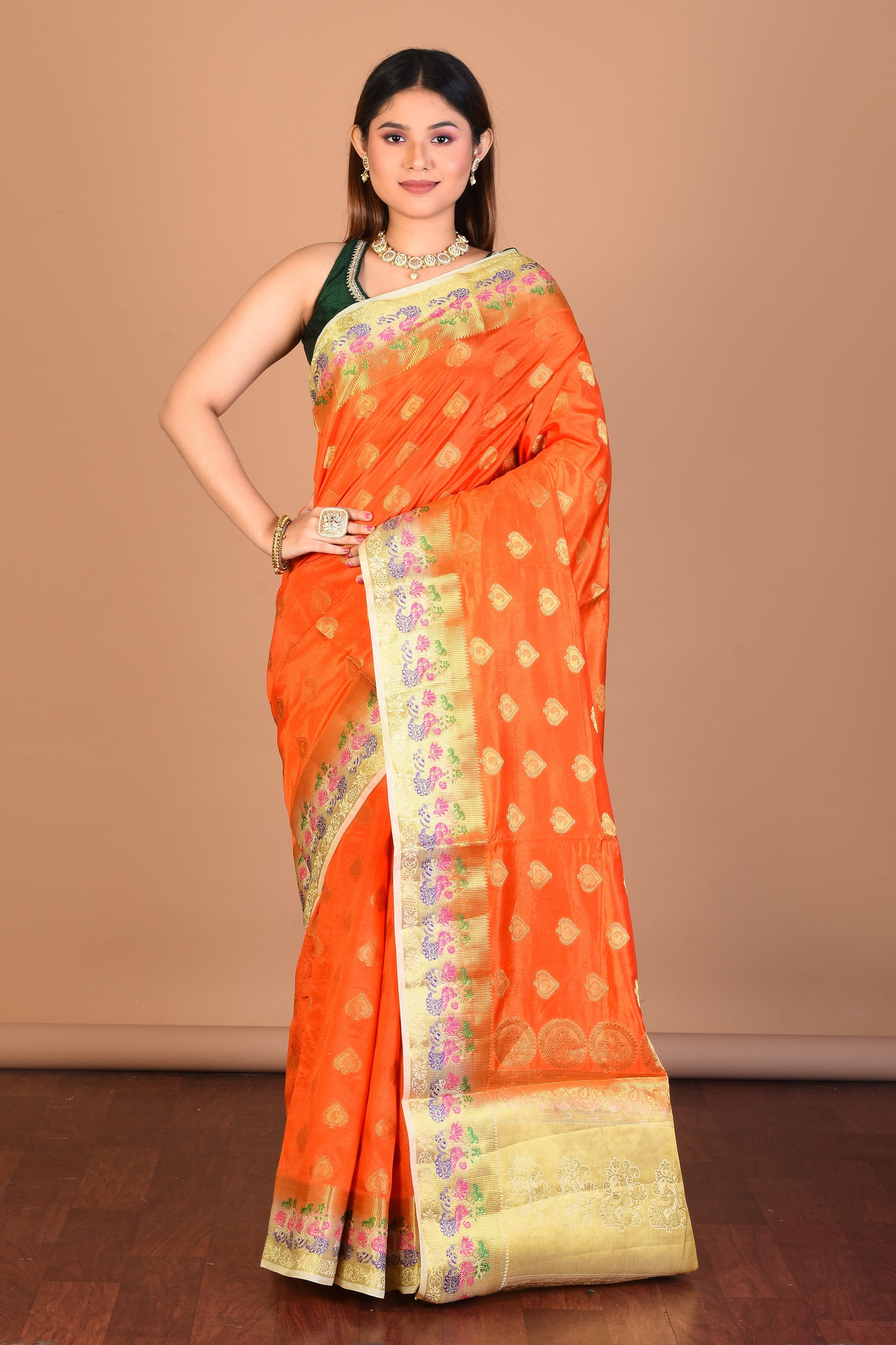 Orange Blended Art Silk Saree with Blouse Piece - Keya Seth Exclusive