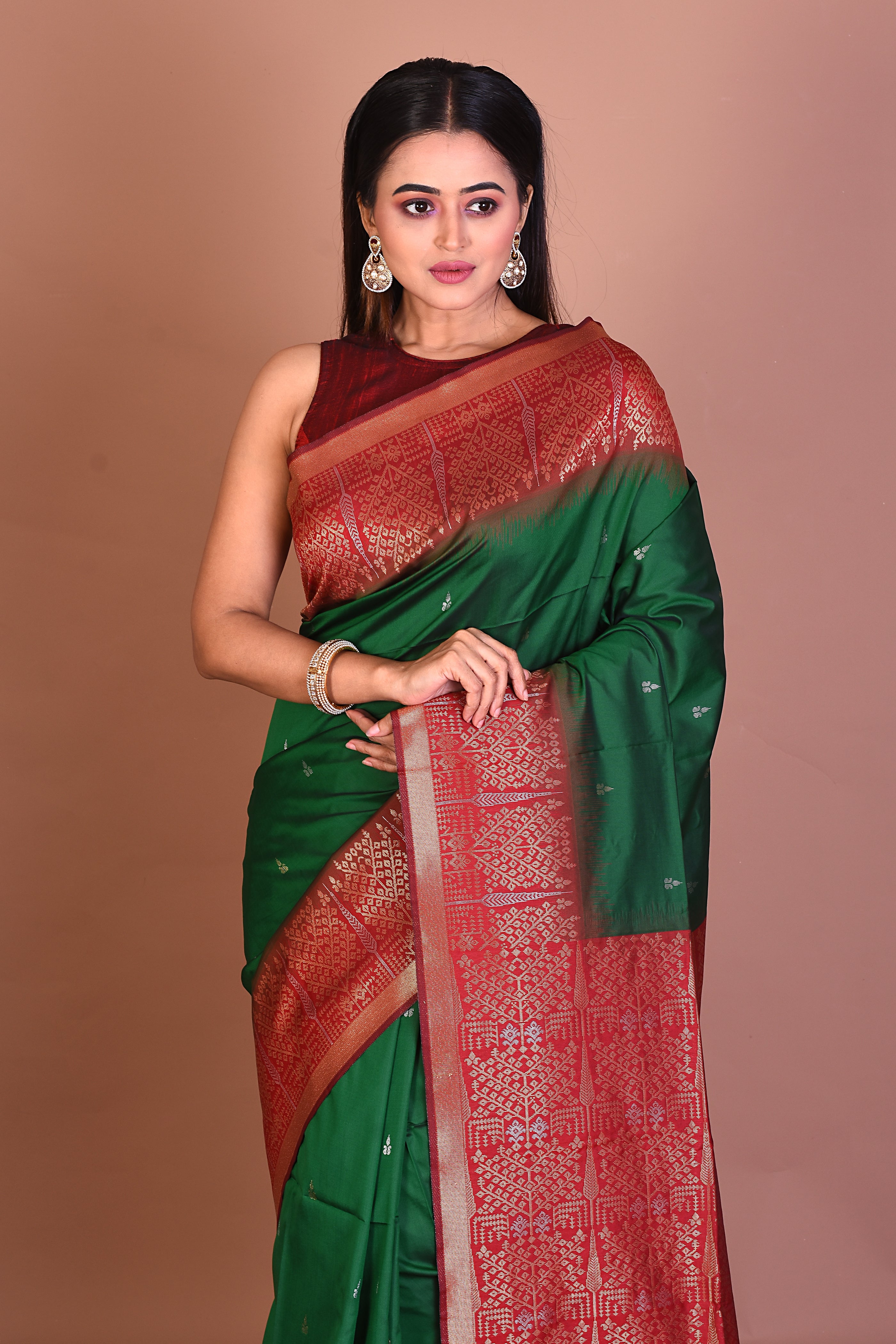 Bottle Green Blended Handloom Silk Saree - Keya Seth Exclusive