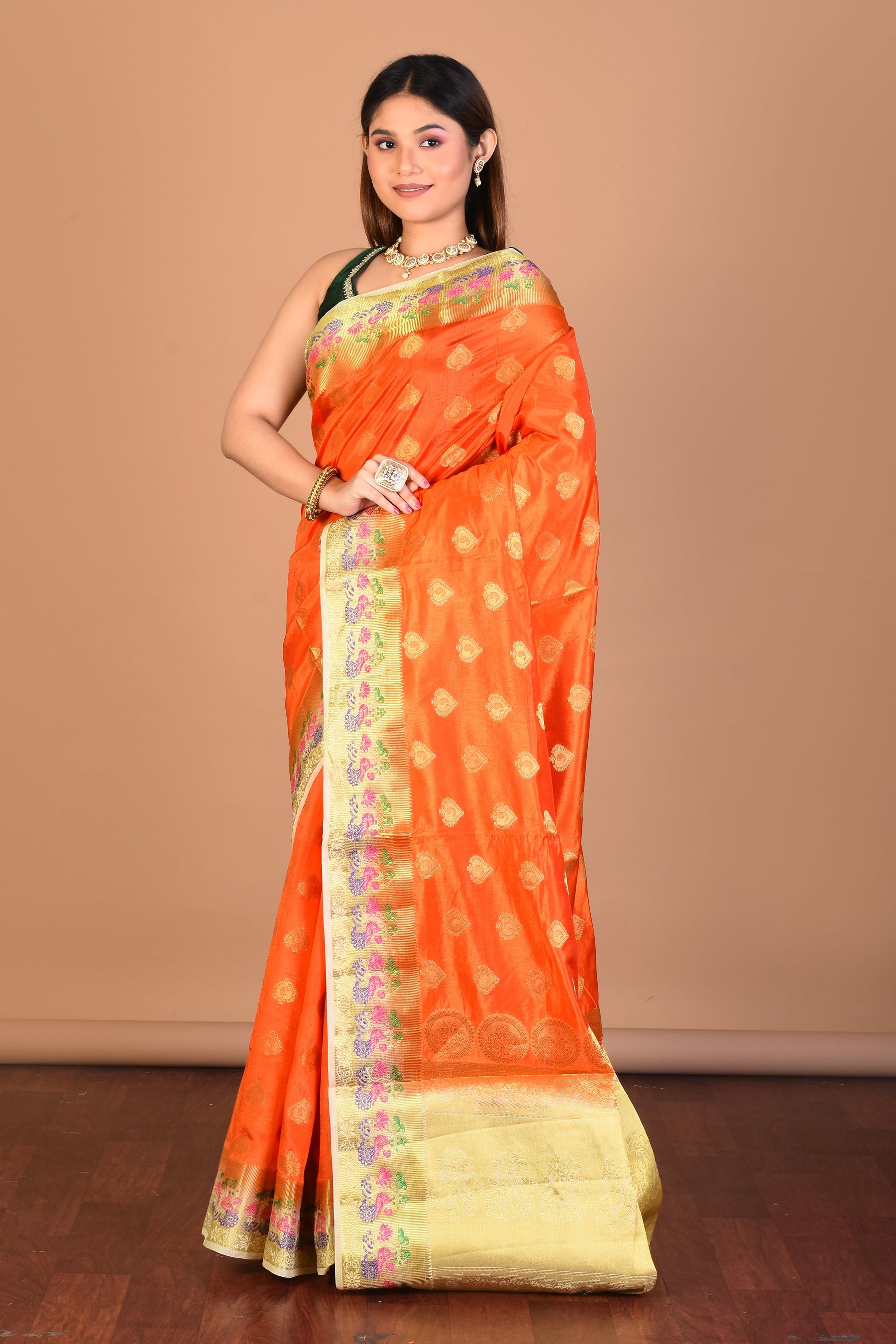 Orange Blended Art Silk Saree with Blouse Piece - Keya Seth Exclusive