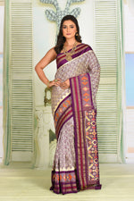 Load image into Gallery viewer, OffWhite and Mauve Pure Ikkat Silk Saree - Keya Seth Exclusive