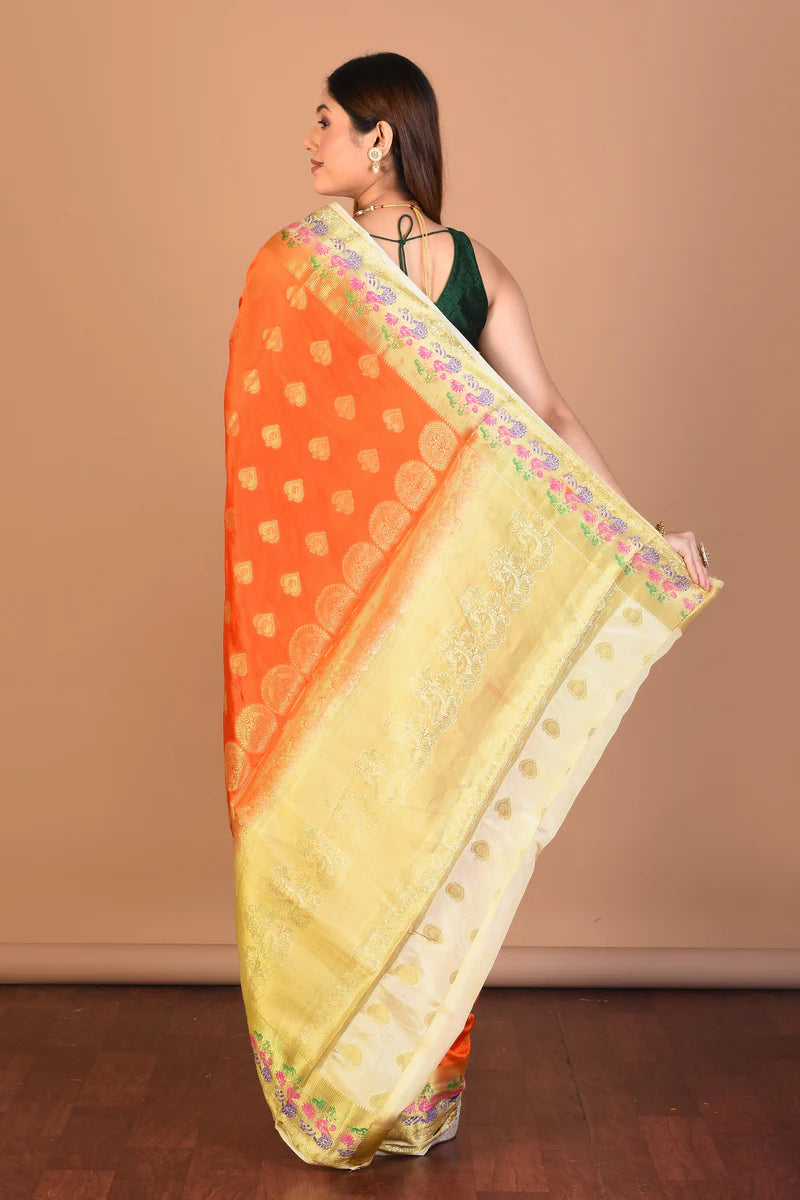 Orange Blended Art Silk Saree with Blouse Piece - Keya Seth Exclusive