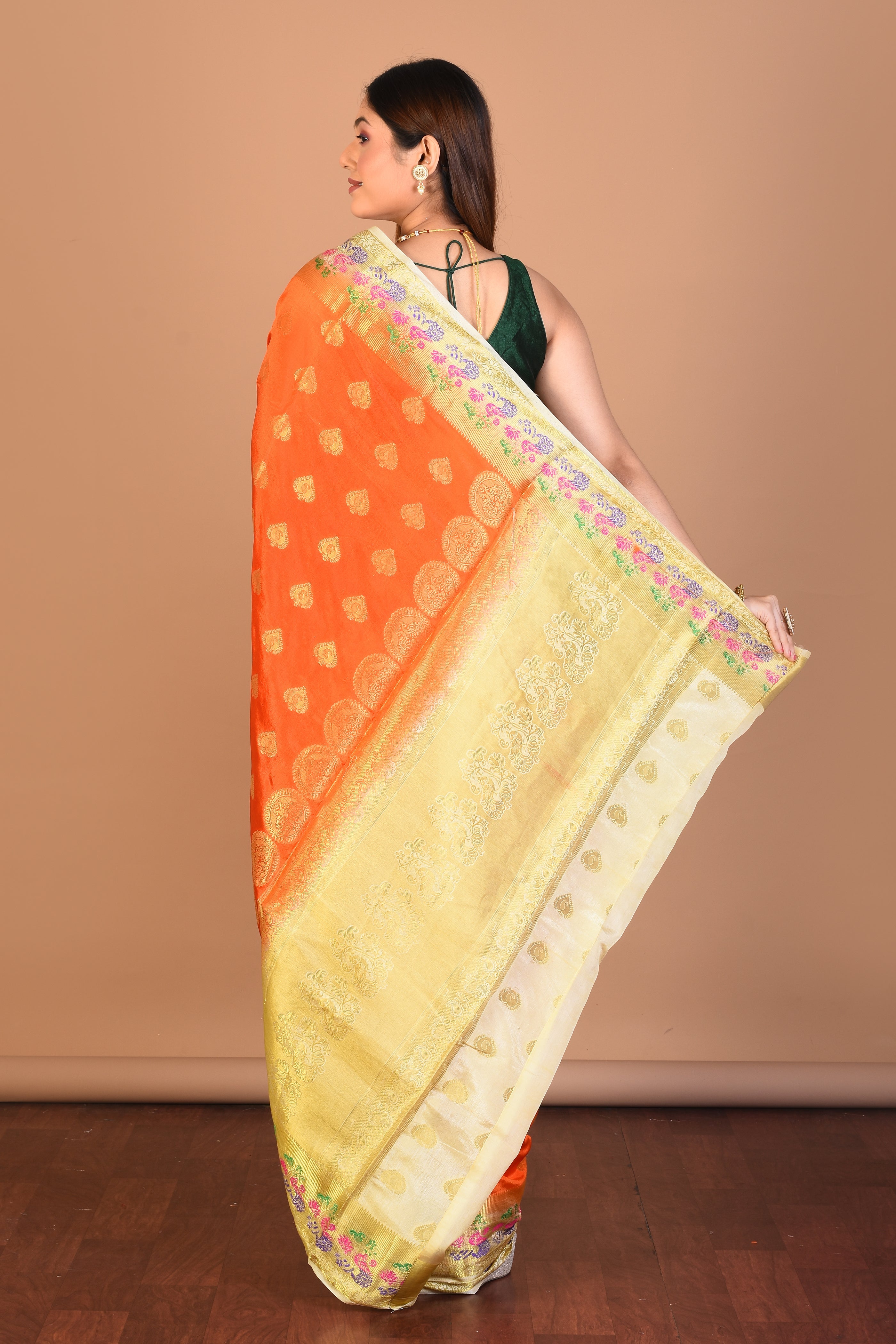 Orange Blended Art Silk Saree with Blouse Piece - Keya Seth Exclusive