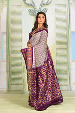 Load image into Gallery viewer, OffWhite and Mauve Pure Ikkat Silk Saree - Keya Seth Exclusive
