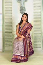 Load image into Gallery viewer, OffWhite and Mauve Pure Ikkat Silk Saree - Keya Seth Exclusive