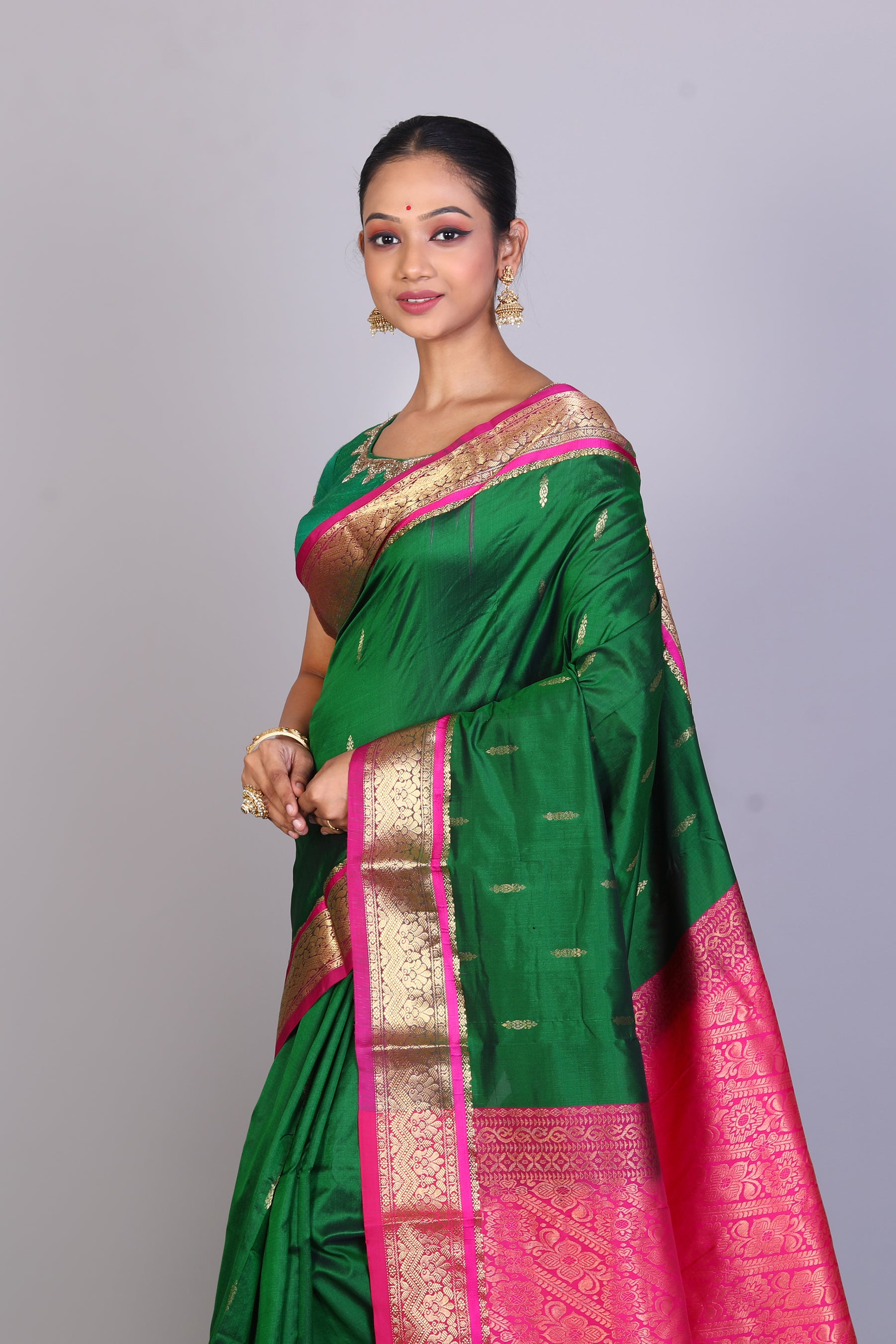 Bottle Green Blended Kanjivaram Saree - Keya Seth Exclusive