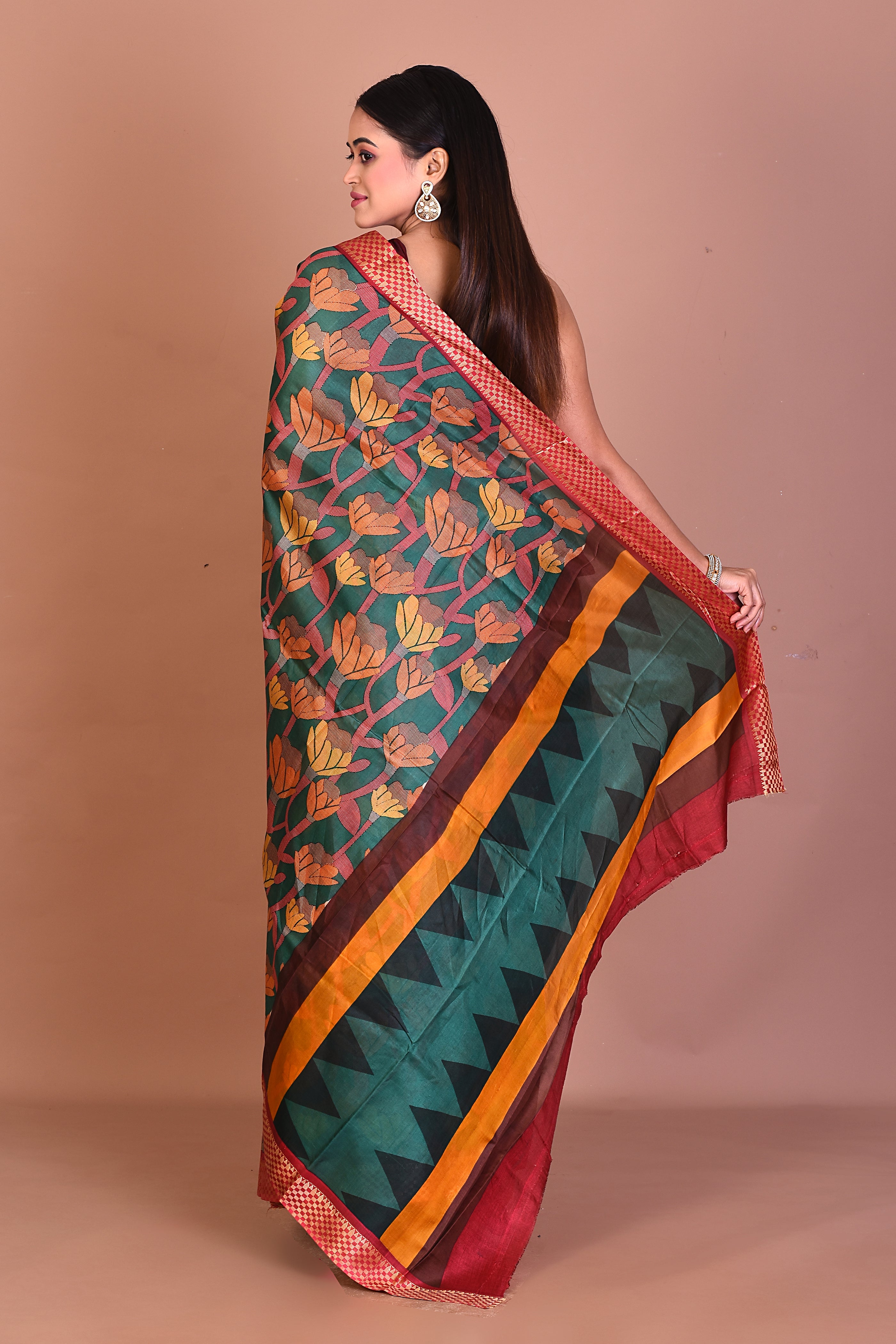 Green Blended Printed Silk Saree - Keya Seth Exclusive