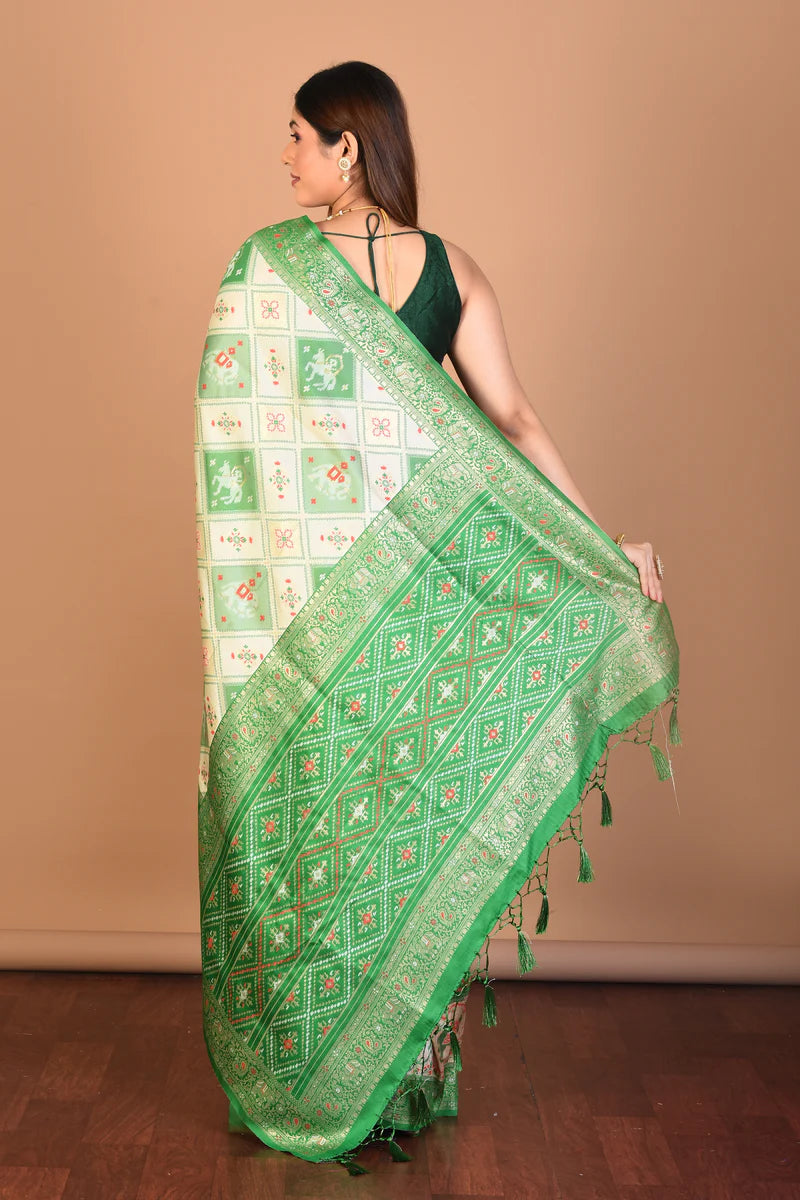 Light Blue Blended Ikkat Saree with Blouse Piece - Keya Seth Exclusive