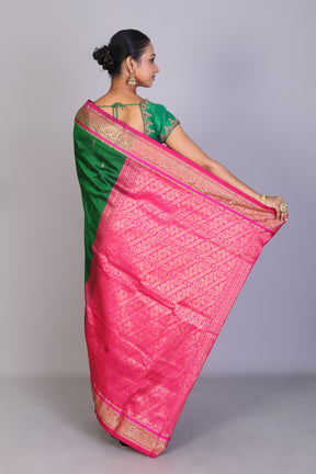 Bottle Green Blended Kanjivaram Saree - Keya Seth Exclusive