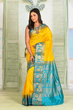 Load image into Gallery viewer, Sunshine Yellow Pure Kanjivaram Silk Saree - Keya Seth Exclusive