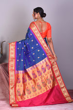 Load image into Gallery viewer, Blue Dual Tone Pure Paithani Saree with Golden Zari - Keya Seth Exclusive
