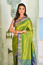 Load image into Gallery viewer, Leaf Green Pure Kanjivaram Silk Saree - Keya Seth Exclusive