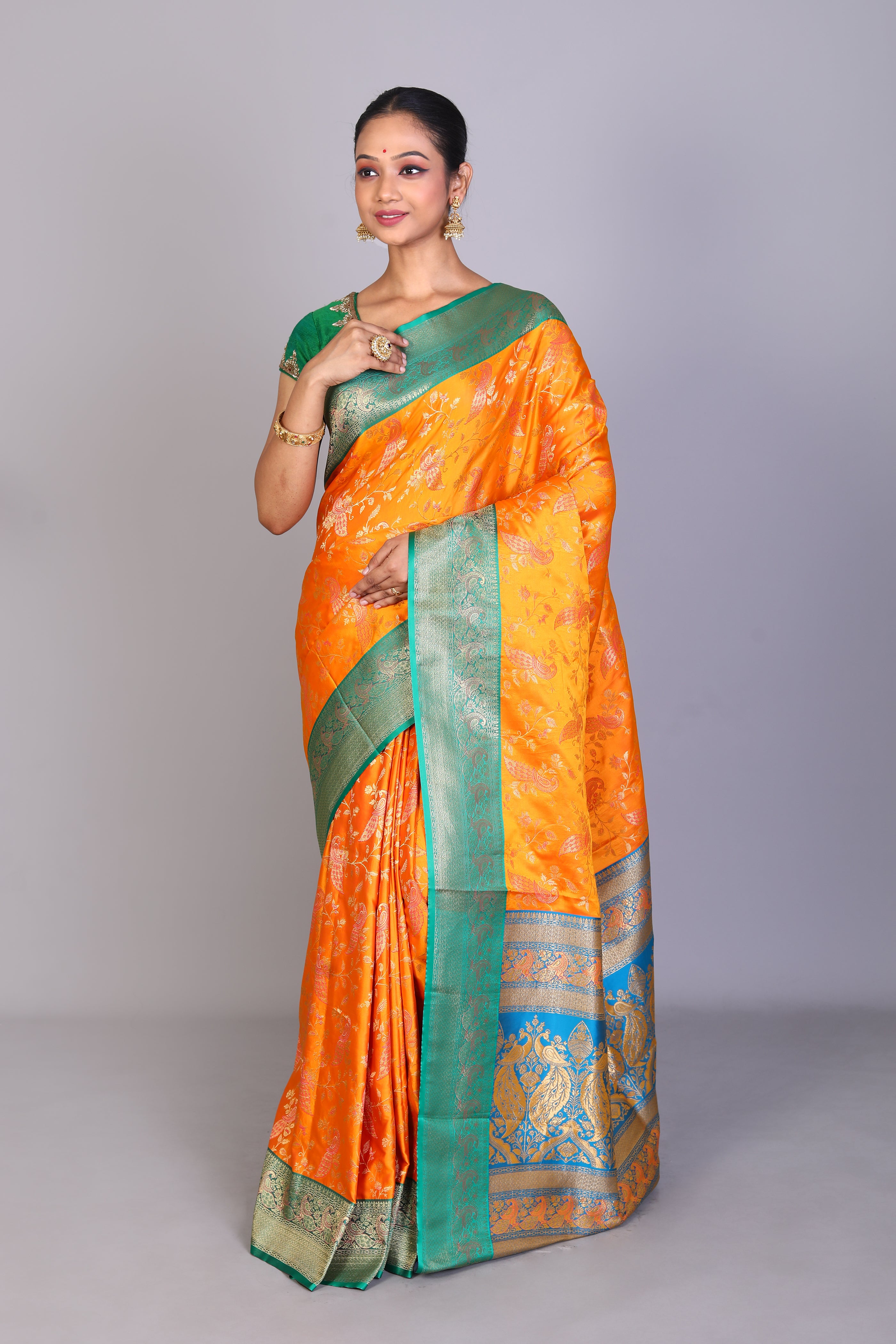 Mustard Blended Position Print Silk Saree - Keya Seth Exclusive