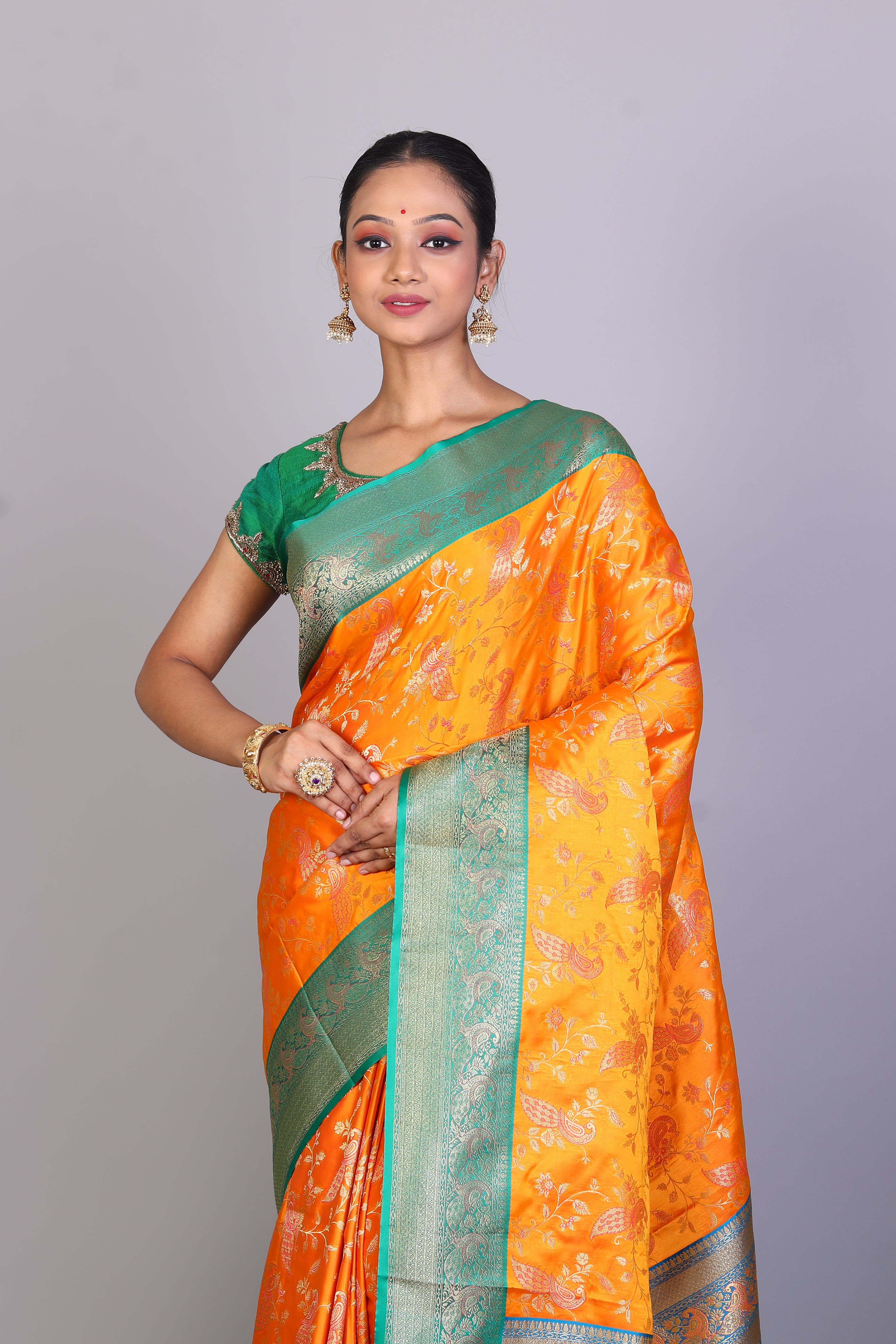 Mustard Blended Position Print Silk Saree - Keya Seth Exclusive