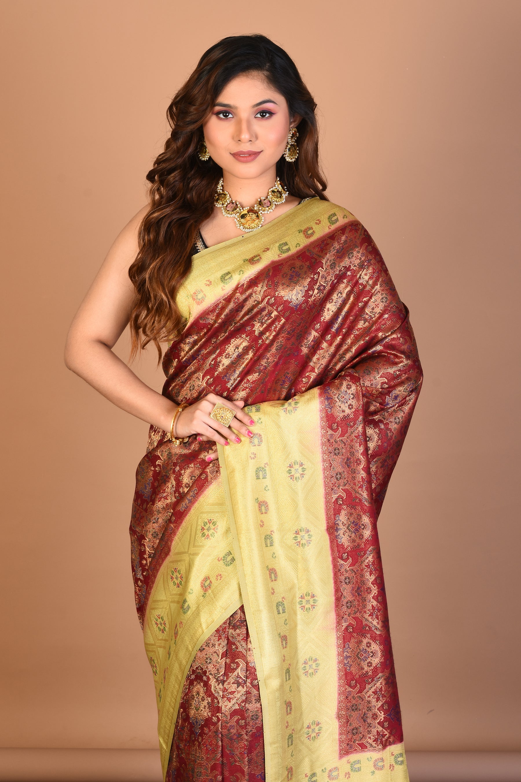 Brown Blended Art Silk Saree with Blouse Piece - Keya Seth Exclusive