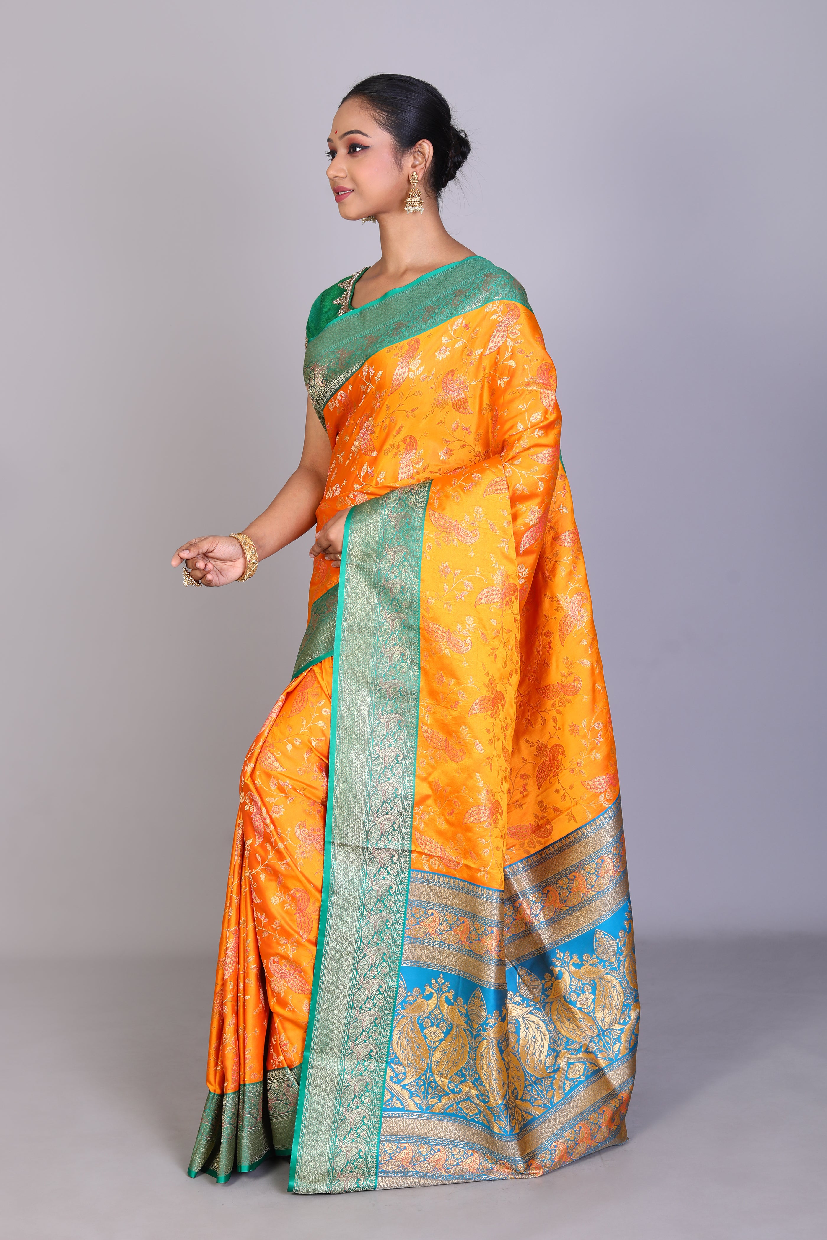 Mustard Blended Position Print Silk Saree - Keya Seth Exclusive
