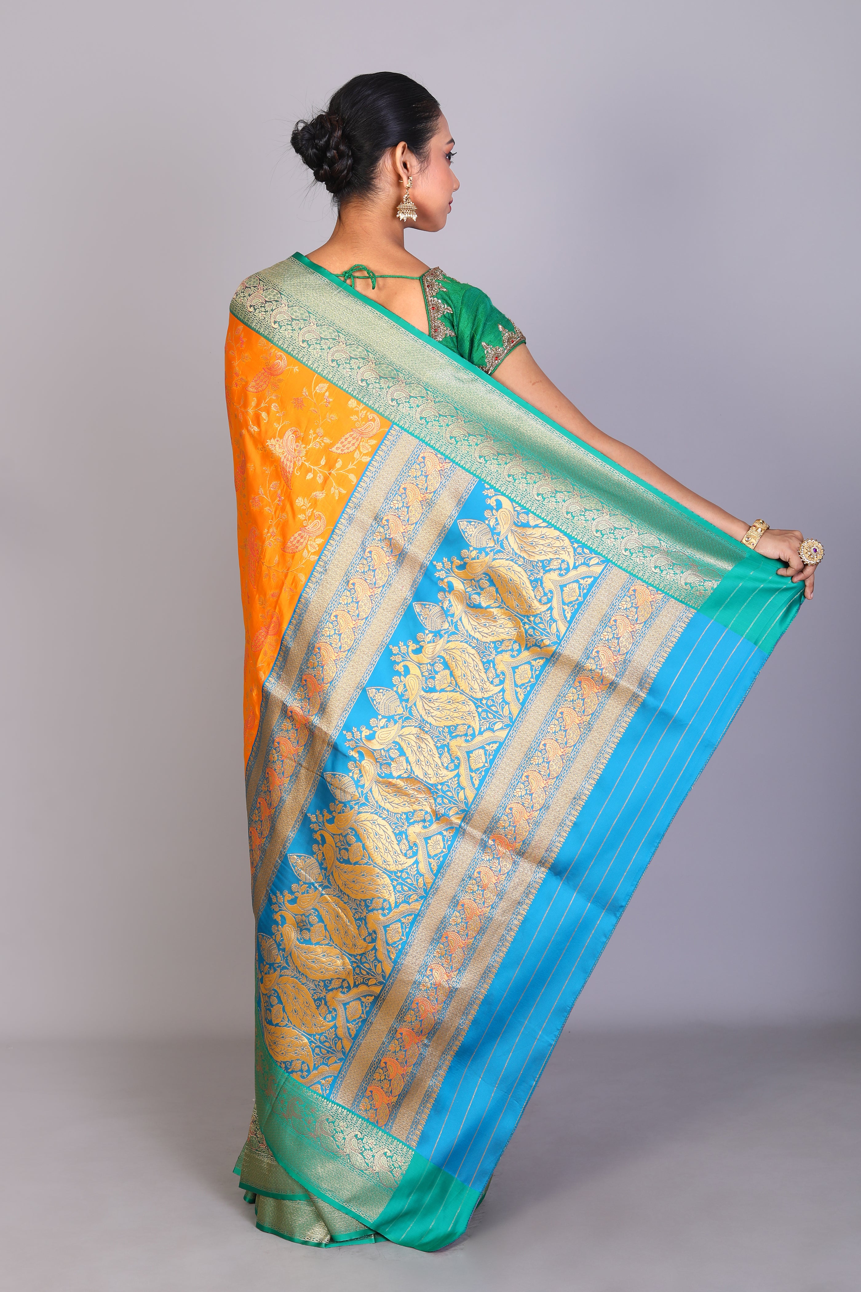 Mustard Blended Position Print Silk Saree - Keya Seth Exclusive