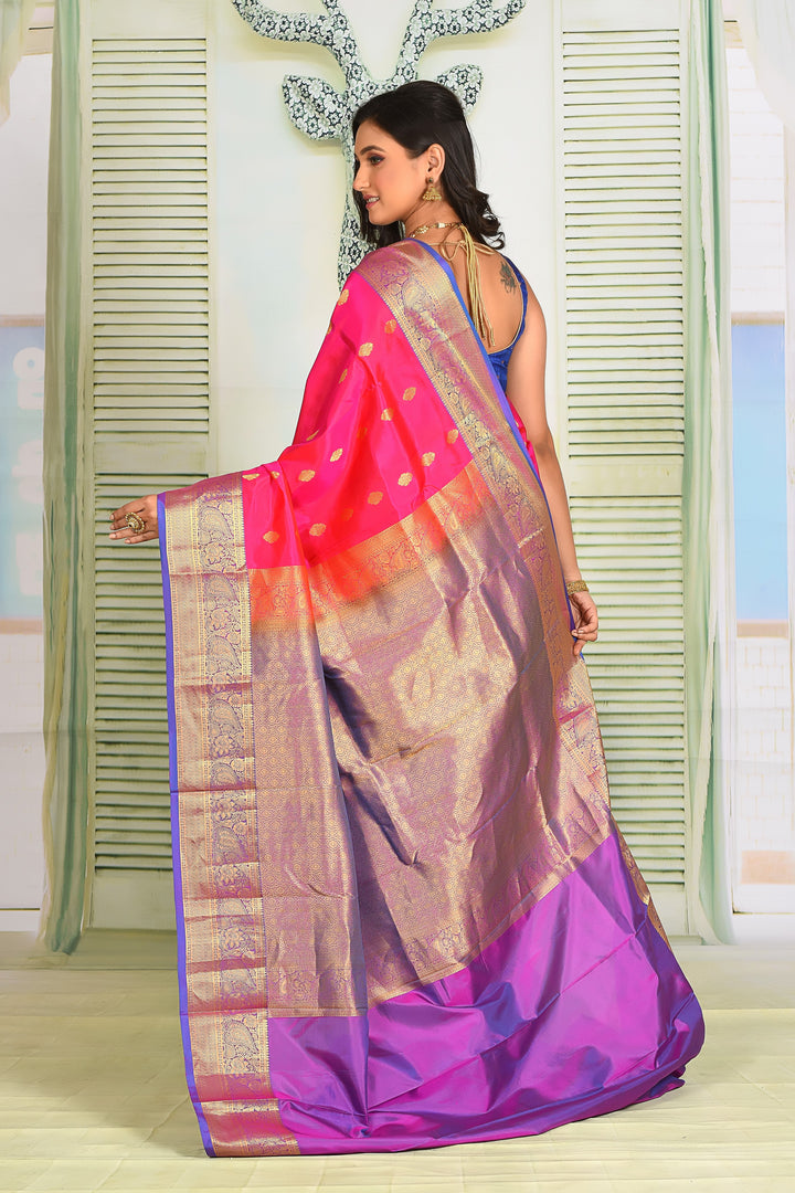 Bright Pink Pure Kanjivaram Silk Saree - Keya Seth Exclusive