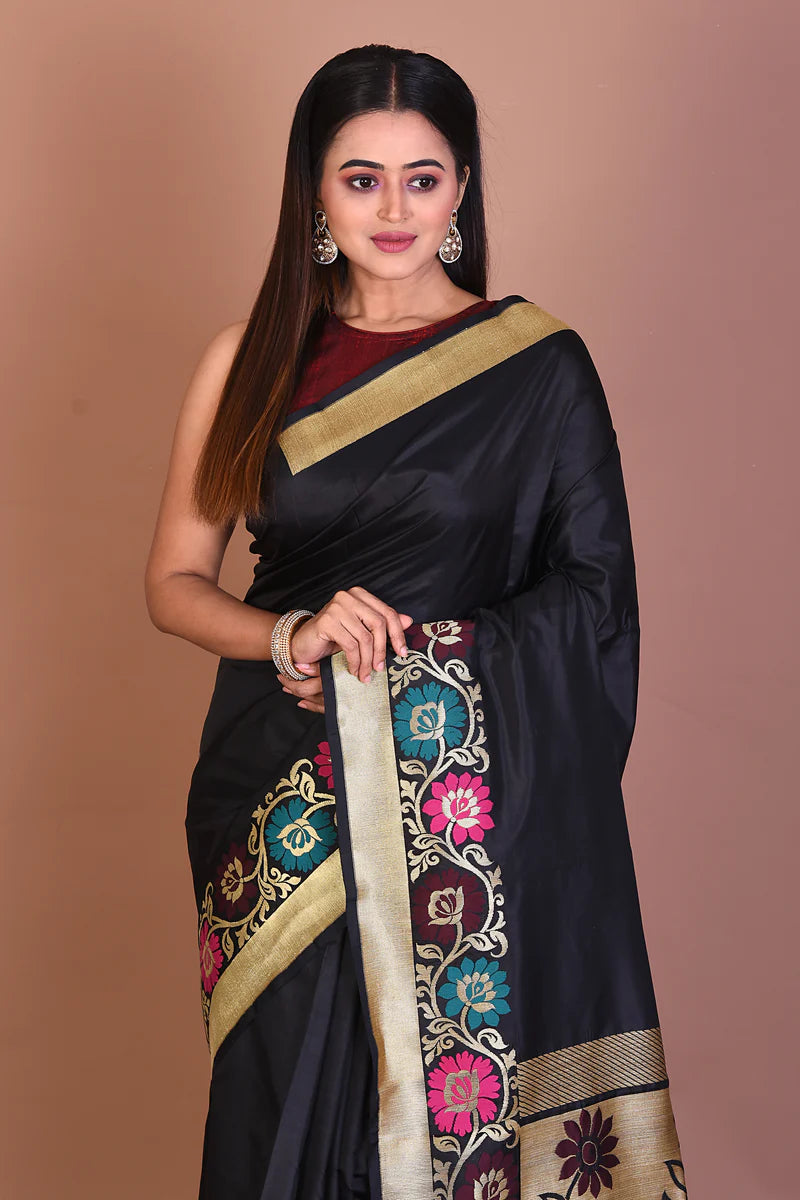 Black Pure Katan Silk Saree - Keya Seth Exclusive
