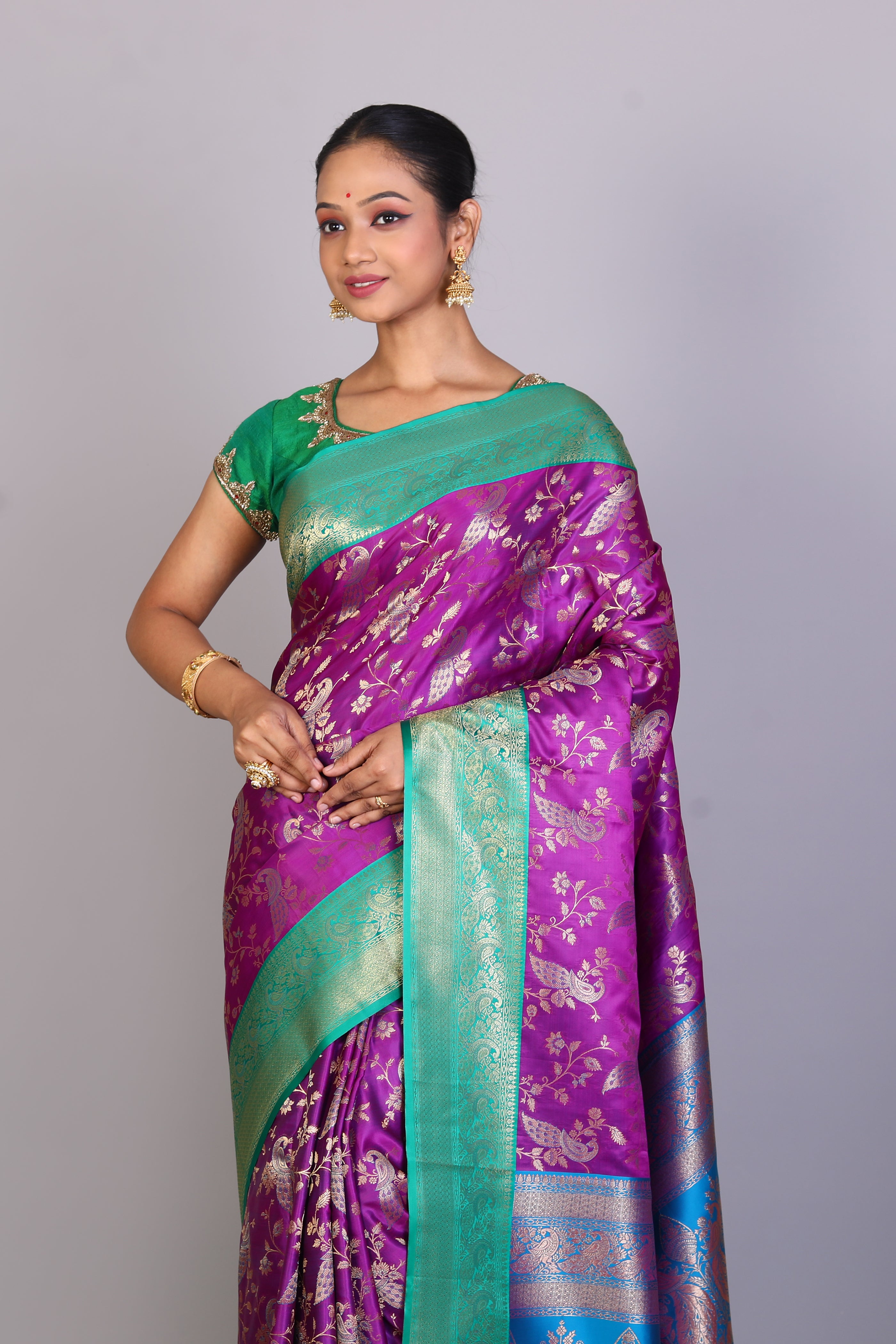 Purple Position Print Blended Silk Saree - Keya Seth Exclusive