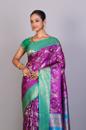 Purple Position Print Blended Silk Saree - Keya Seth Exclusive