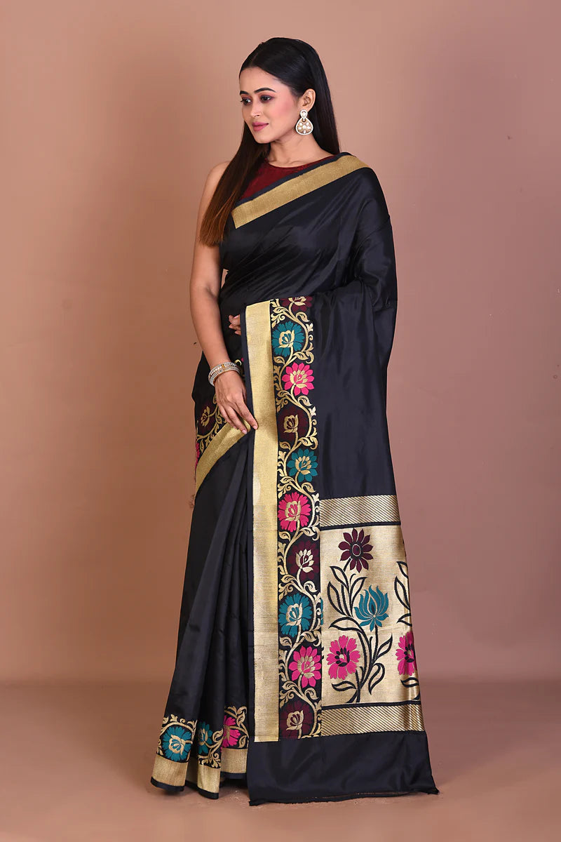 Black Pure Katan Silk Saree - Keya Seth Exclusive