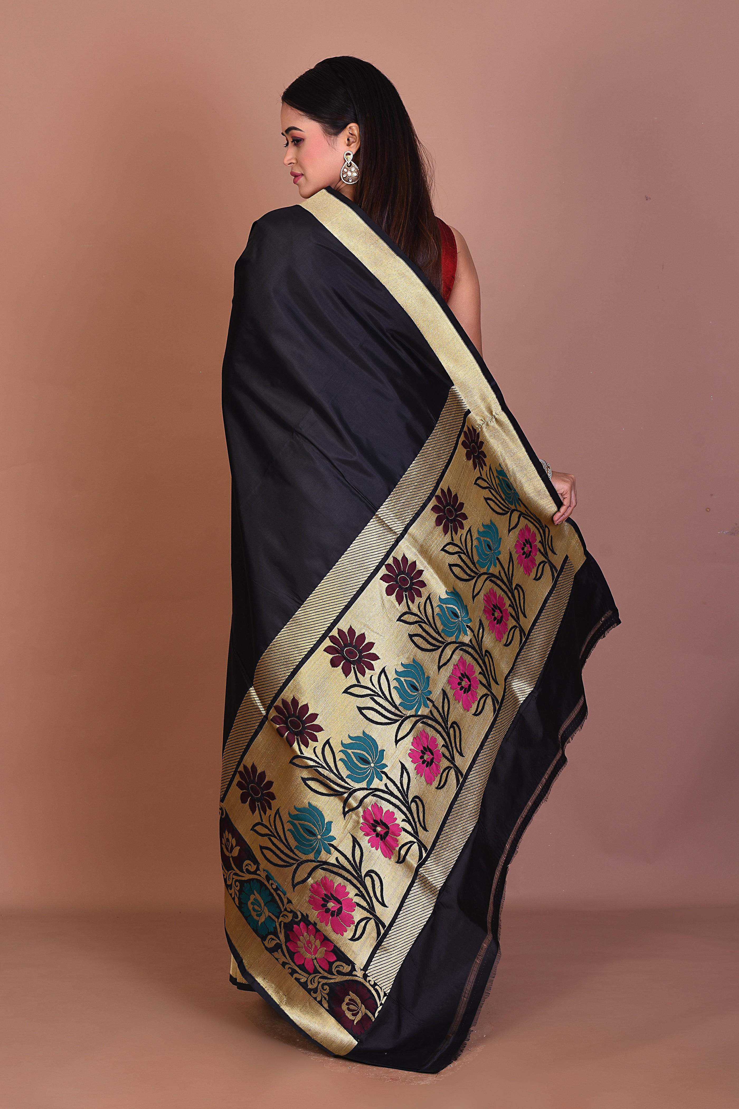 Black Pure Katan Silk Saree - Keya Seth Exclusive