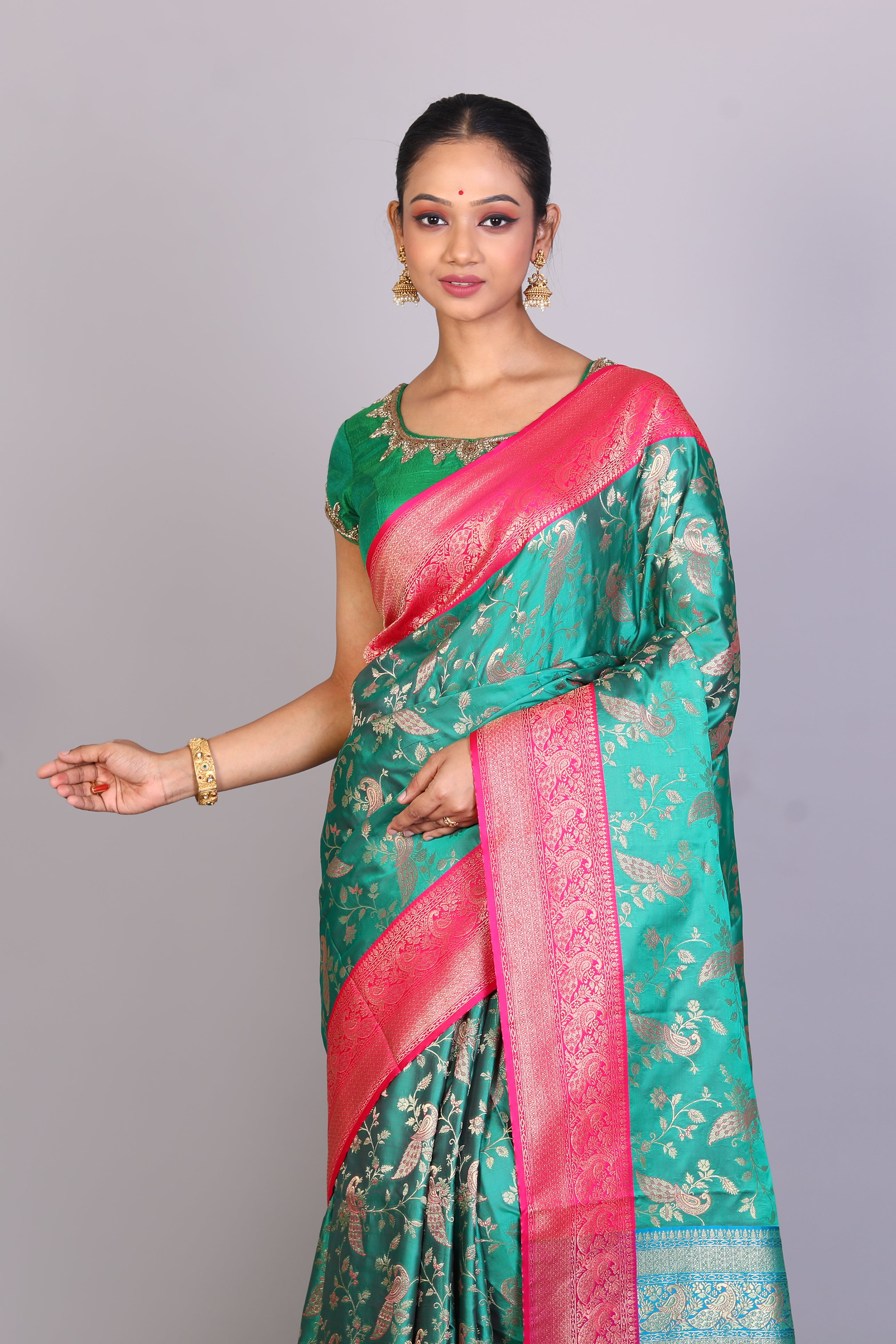 Rama Green Position Print Blended Silk Saree - Keya Seth Exclusive