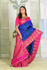 Load image into Gallery viewer, Prussian Blue Pure Gadwal Saree - Keya Seth Exclusive